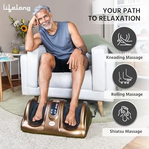Lifelong Foot Massager Machine for Pain Relief with Kneading function - Also used as Leg Calf Massager - Corded Electric Foot Massage Machine for Home with Customizable Settings (LLM72, Brown) -  2