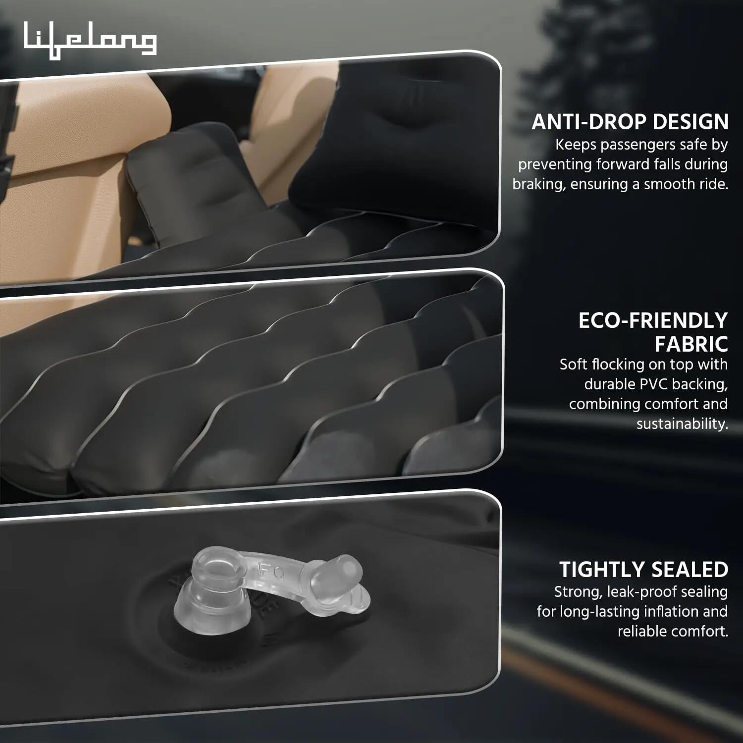 Lifelong Inflatable Mattress with Pump & 2 Air Pillows – Quick Back Seat Inflatable, Portable & Compact for Camping, Road Trips, Adults & Kids (Dark Black) -  4