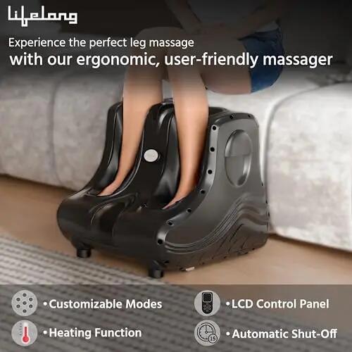 Lifelong Foot & Calf Massager Machine for Pain Relief | 3 Adjustable Intensity Levels| Electric Massager with Digital Display | Feet Massage for Blood Circulation & Soothing Heat - Max Temp upto 42° -  2