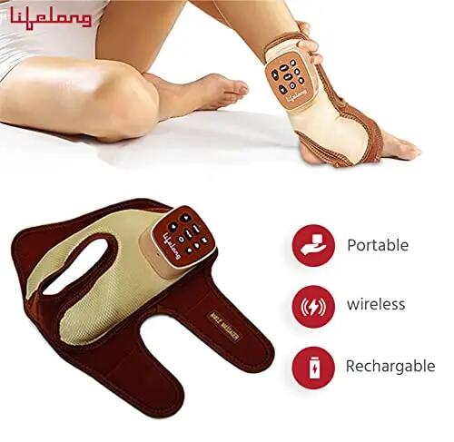Ankle Massager Vibration Air Pressure Heat Pain Relief Brown -  2