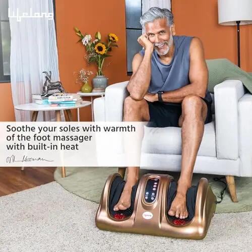 Lifelong Foot Massager Machine For Pain Relief With Heat & Kneading Function - Also Used As Leg Calf Massager - Corded Electric Foot Massage Machine For Home With Customizable Settings (LLM81), Brown -  2