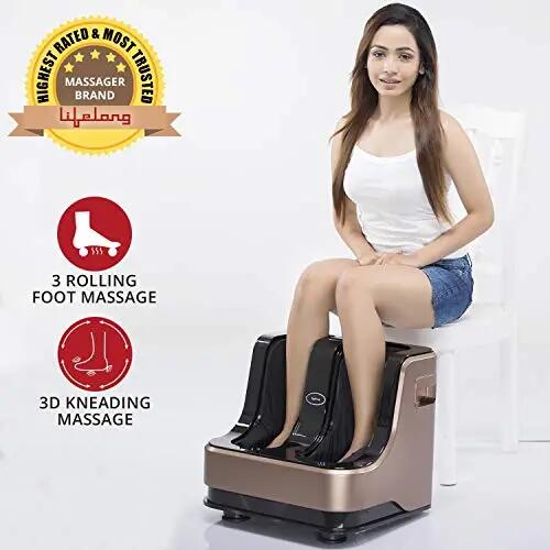 Leg, Electric Foot and Calf Massager 80W, 4 Motors, Rolling , Brown -  2
