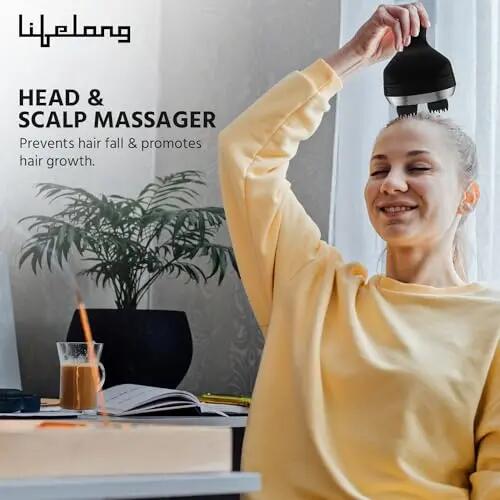 Lifelong LLM765 Rechargeable Head and Full Body Pain Relief Massager, Electric Kneading Massager With 4 Speed Modes, Handheld Portable Scalp Scratcher for Hair Growth, Deep Clean & Relaxation, Black -  2
