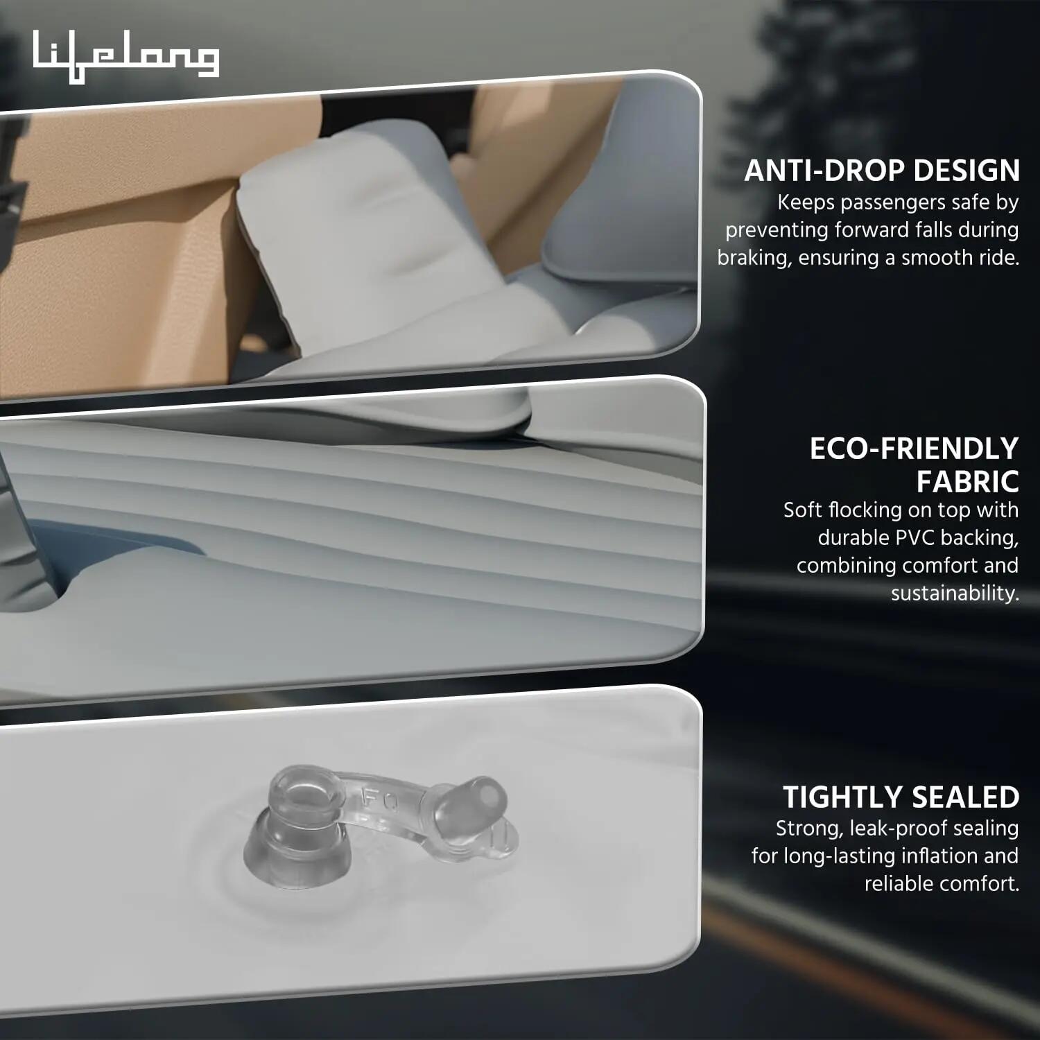 Lifelong Inflatable Mattress with Pump & 2 Air Pillows – Quick Back Seat Inflatable, Portable & Compact for Camping, Road Trips, Adults & Kids (Light Grey) -  4