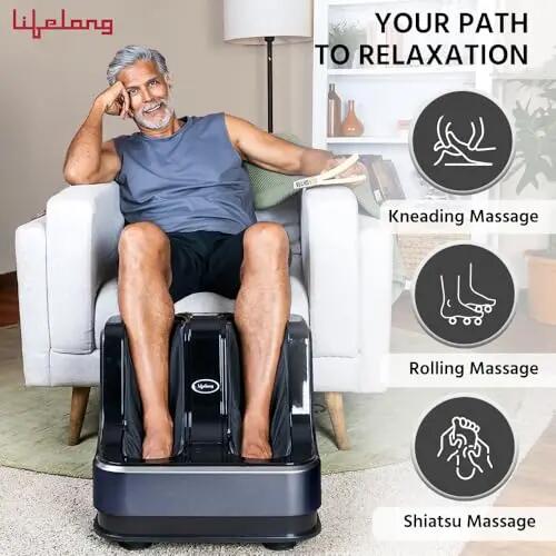 Lifelong Calf, Foot and Leg Massager Machine for Home - Pain Relief Massage for Legs - Heat + 4 Vibration Motors - Rolling, Kneading, and Shiatsu - Improve Blood Circulation, 80W (Blue,LLM945) -  2