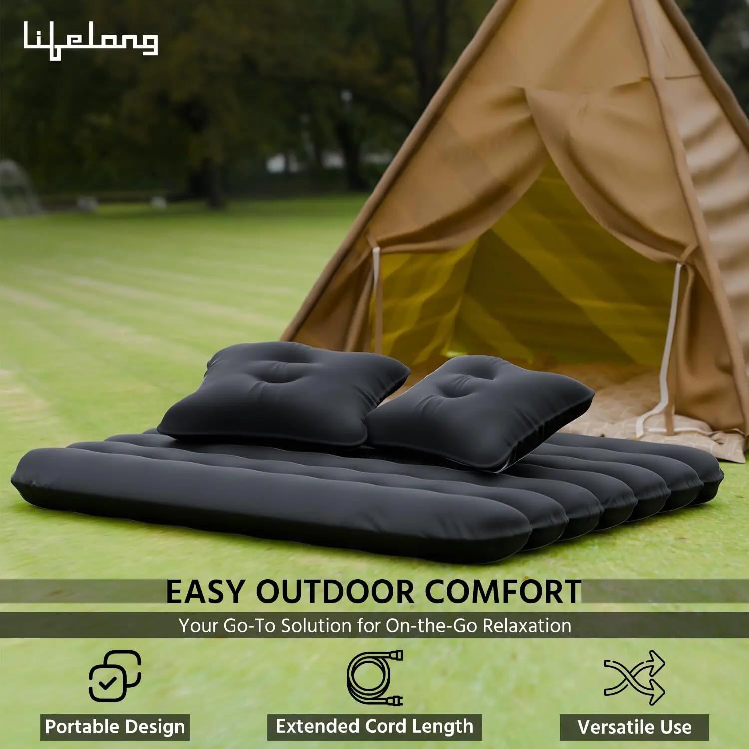 Lifelong Inflatable Mattress with Pump & 2 Air Pillows – Quick Back Seat Inflatable, Portable & Compact for Camping, Road Trips, Adults & Kids (Dark Black) -  3