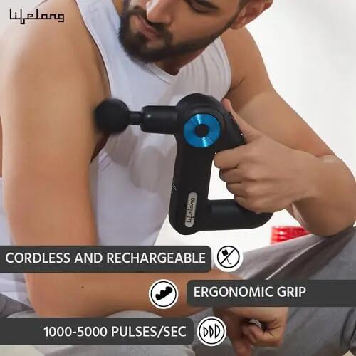 Lifelong Gun Massager for Pain Relief with 9 Massage Heads Massage Gun Machine for Full Body - Gun Massager Rechargeable with 9 Speed Levels & Easy-Grip Handle for Muscle Massage of Back, Neck, Shoulder, Hand, Foot & Leg -  2