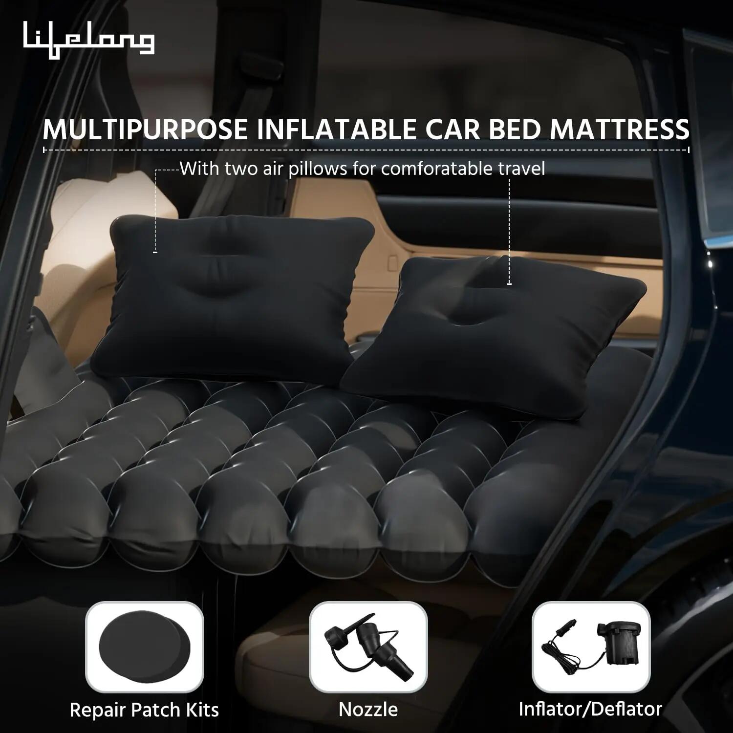 Lifelong Inflatable Mattress with Pump & 2 Air Pillows – Quick Back Seat Inflatable, Portable & Compact for Camping, Road Trips, Adults & Kids (Dark Black) -  2