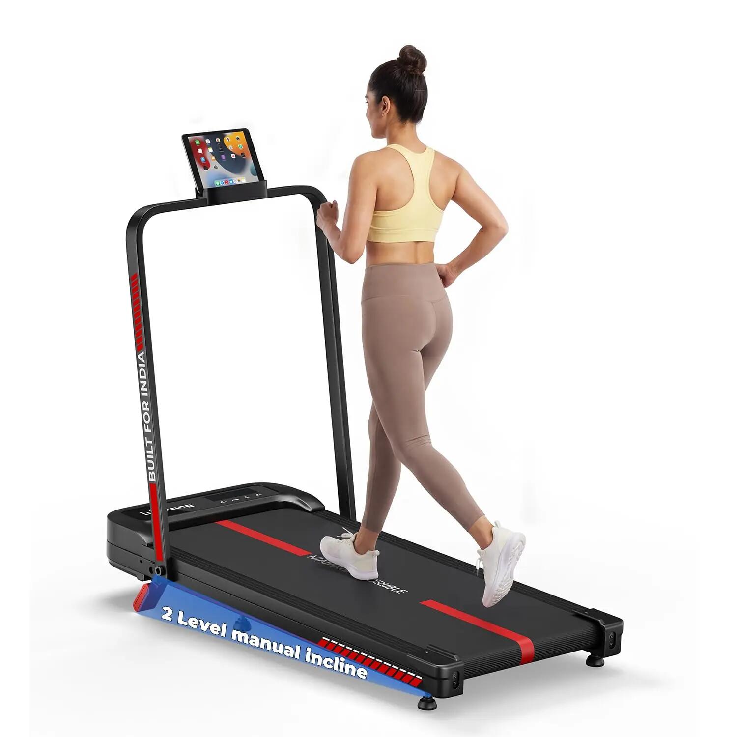 Lifelong 4 HP Motorized Treadmill for Home|2-Level Manual Incline |Speed1-10 km/h |LED Display|12 Workout Programs |100 kg Capacity |Gym Equipment for Home Workout| Foldable Handle| iPad & Phone Stand -  1
