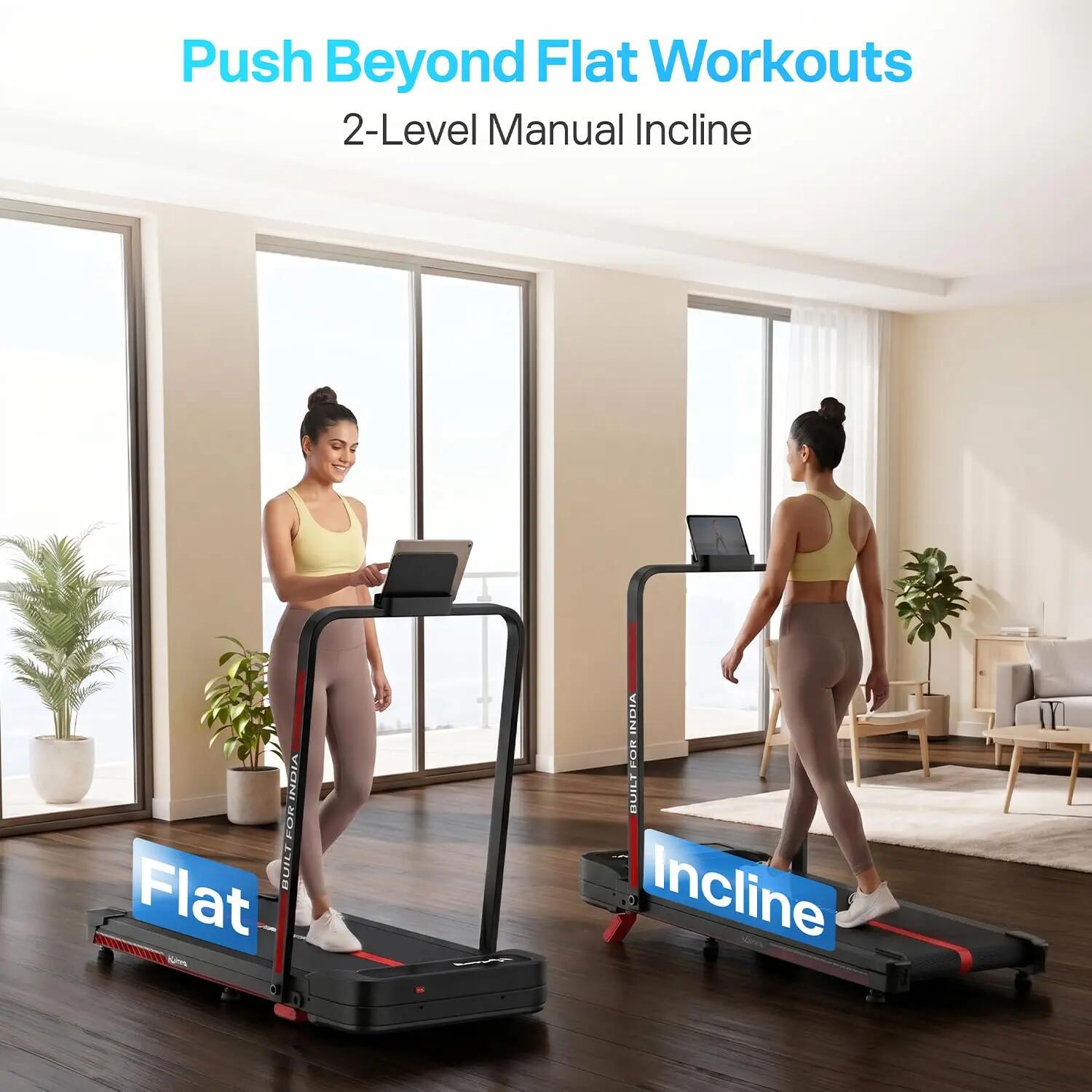 Lifelong 4 HP Motorized Treadmill for Home|2-Level Manual Incline |Speed1-10 km/h |LED Display|12 Workout Programs |100 kg Capacity |Gym Equipment for Home Workout| Foldable Handle| iPad & Phone Stand -  5