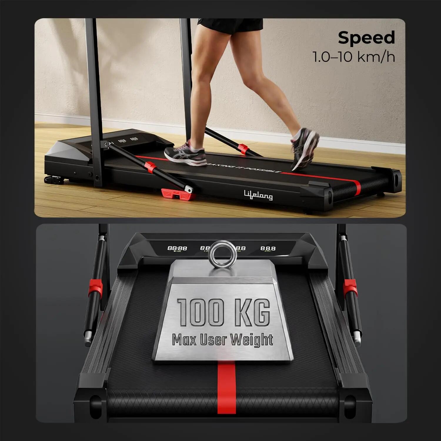 Lifelong 4.5HP Walking Pad Treadmill | Max Speed 10 km/h | LED Display | Under Desk Treadmill for Home Foldable | Walking Pad for Home Gym | Gym Equipment for  Workout | 100 kg Capacity -  4
