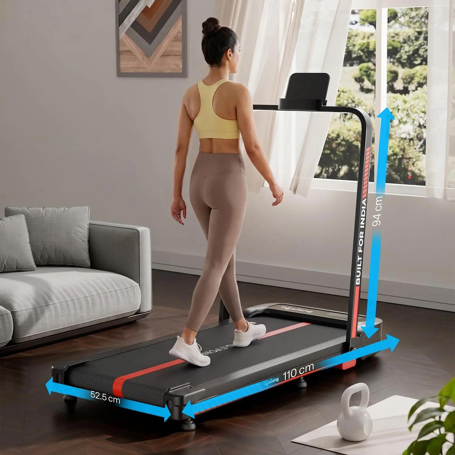 Lifelong 4 HP Motorized Treadmill for Home|2-Level Manual Incline |Speed1-10 km/h |LED Display|12 Workout Programs |100 kg Capacity |Gym Equipment for Home Workout| Foldable Handle| iPad & Phone Stand -  2
