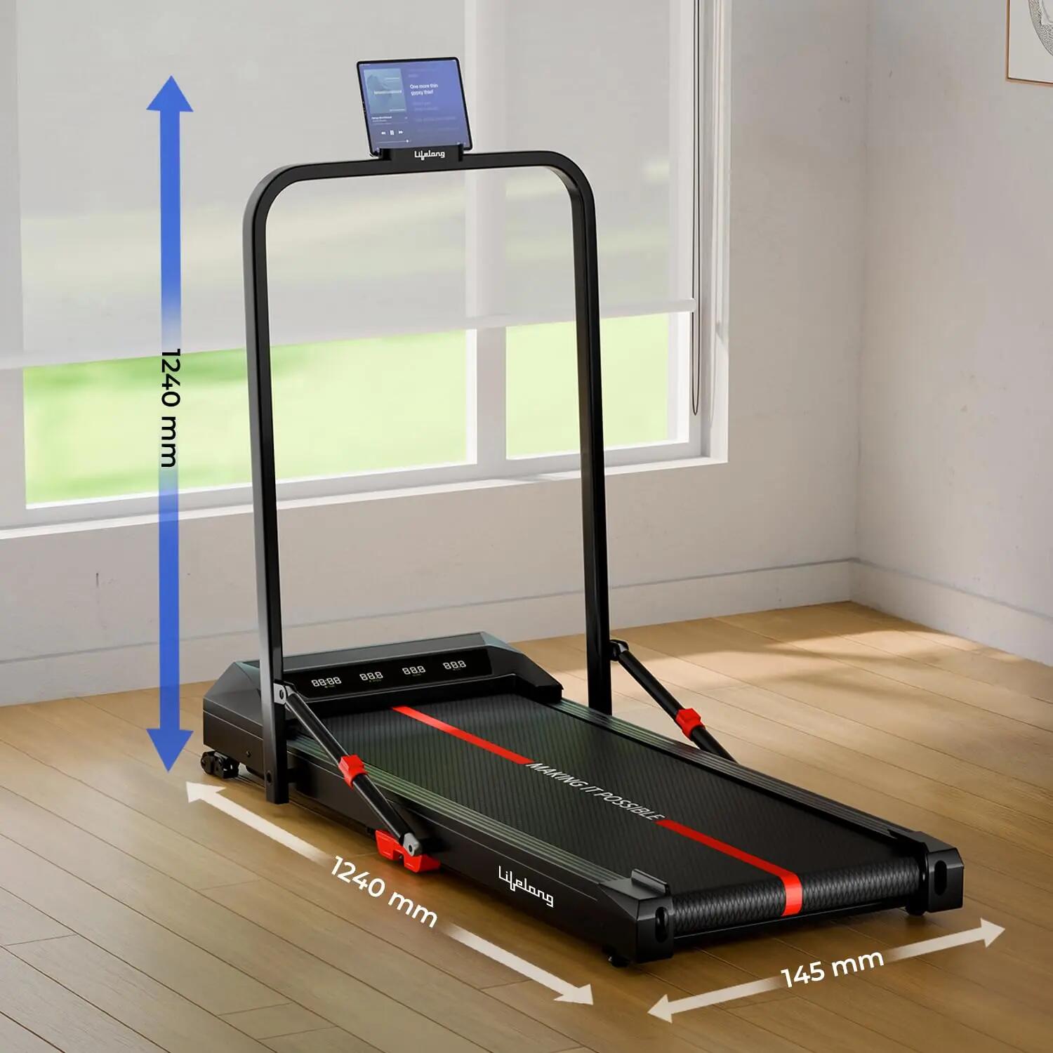 Lifelong 4.5HP Walking Pad Treadmill | Max Speed 10 km/h | LED Display | Under Desk Treadmill for Home Foldable | Walking Pad for Home Gym | Gym Equipment for  Workout | 100 kg Capacity -  2