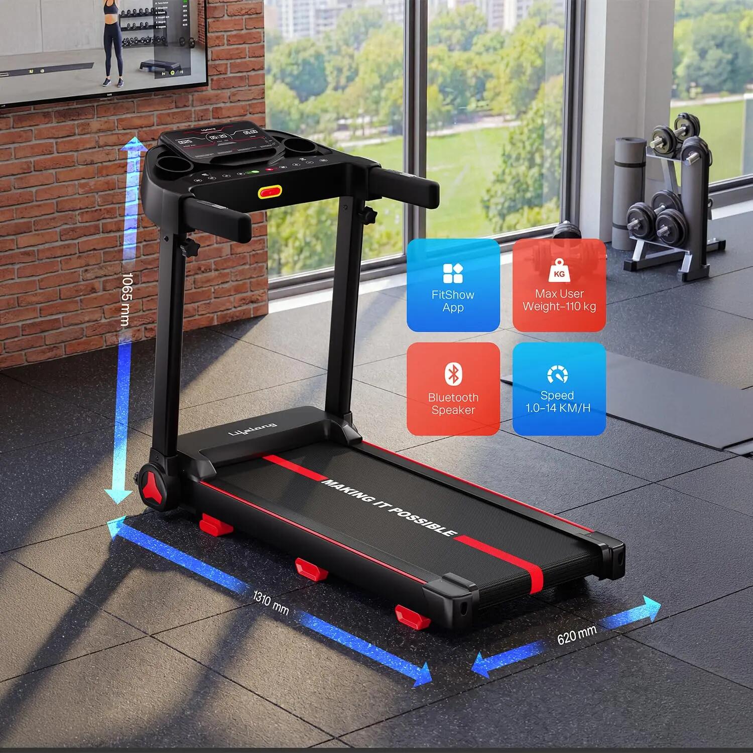 Lifelong 4.5HP Motorized Treadmill for Home | Manual Incline 2 Level | Foldable Handle | Max Speed 14 km/h | | LED Display | 12 Workout Programs |110 kg Capacity| Ideal Gym Equipment for Home Workout -  2