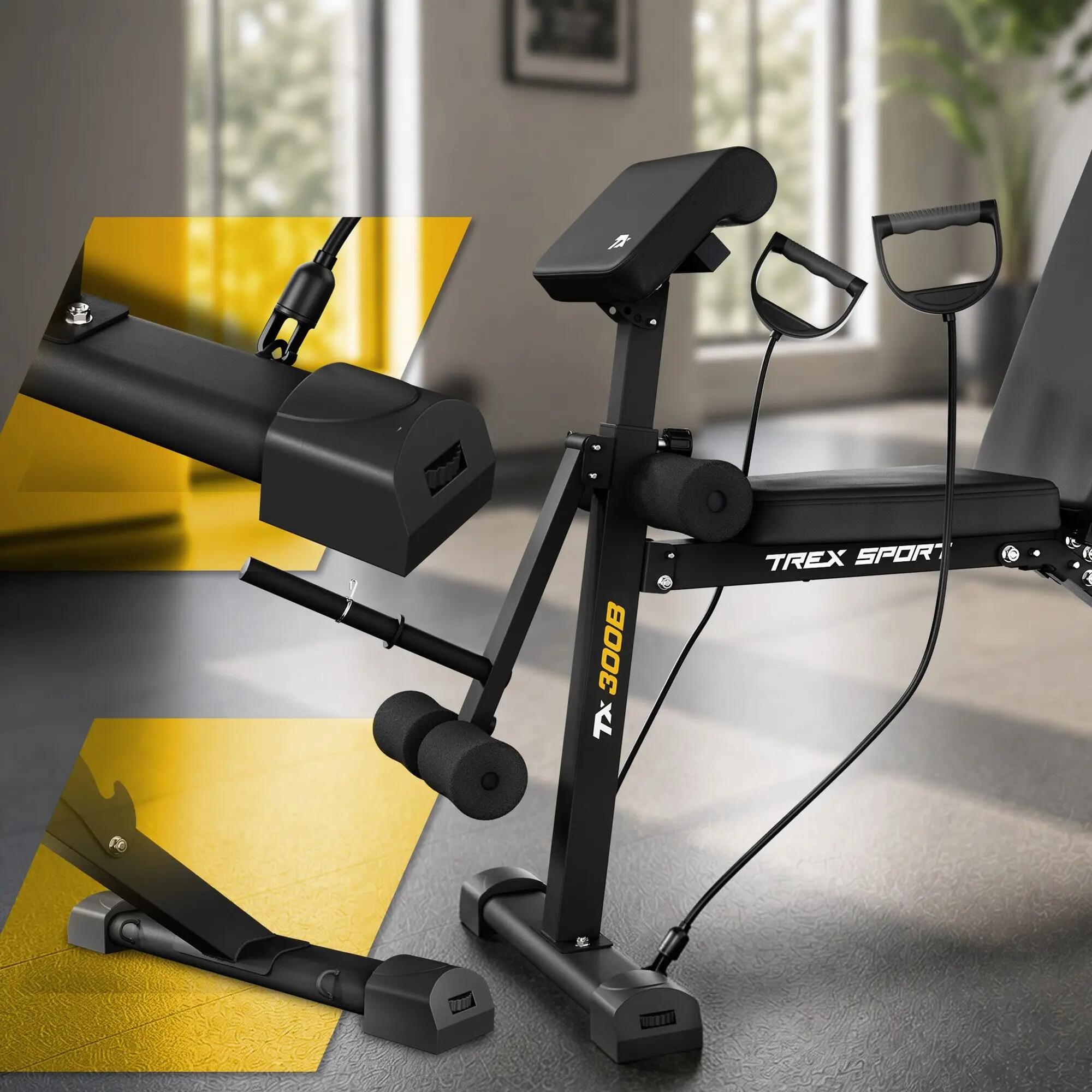 Hantelbank Trex Sport TX-300B mit Curlpult, Beinpresse und Expandern 6/7