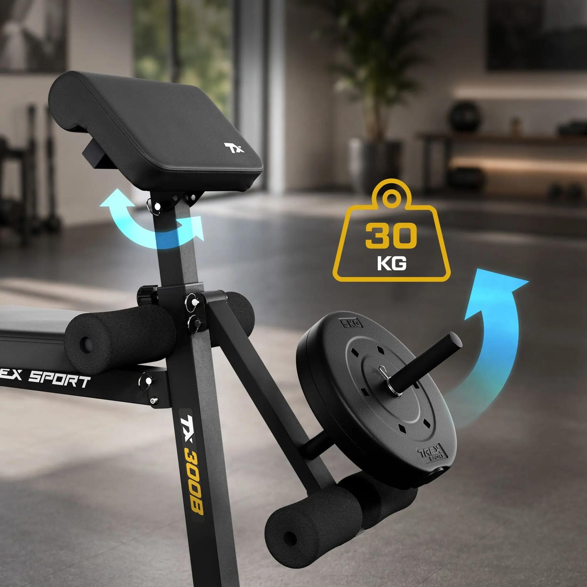 Hantelbank Trex Sport TX-300B mit Curlpult, Beinpresse und Expandern 5/7