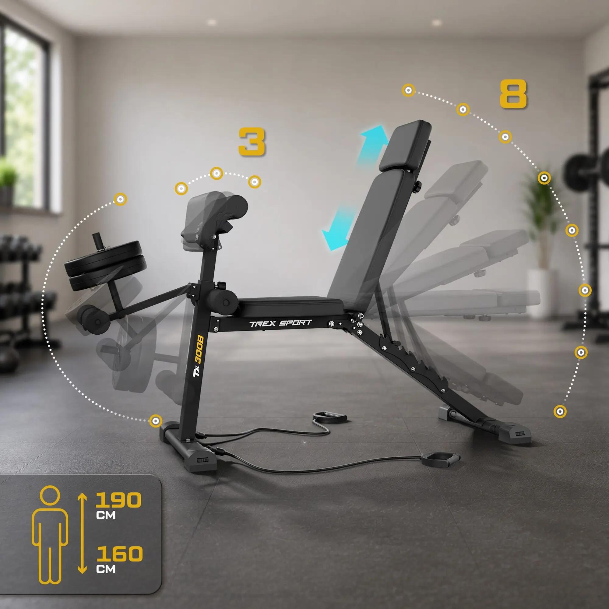 Hantelbank Trex Sport TX-300B mit Curlpult, Beinpresse und Expandern 4/7
