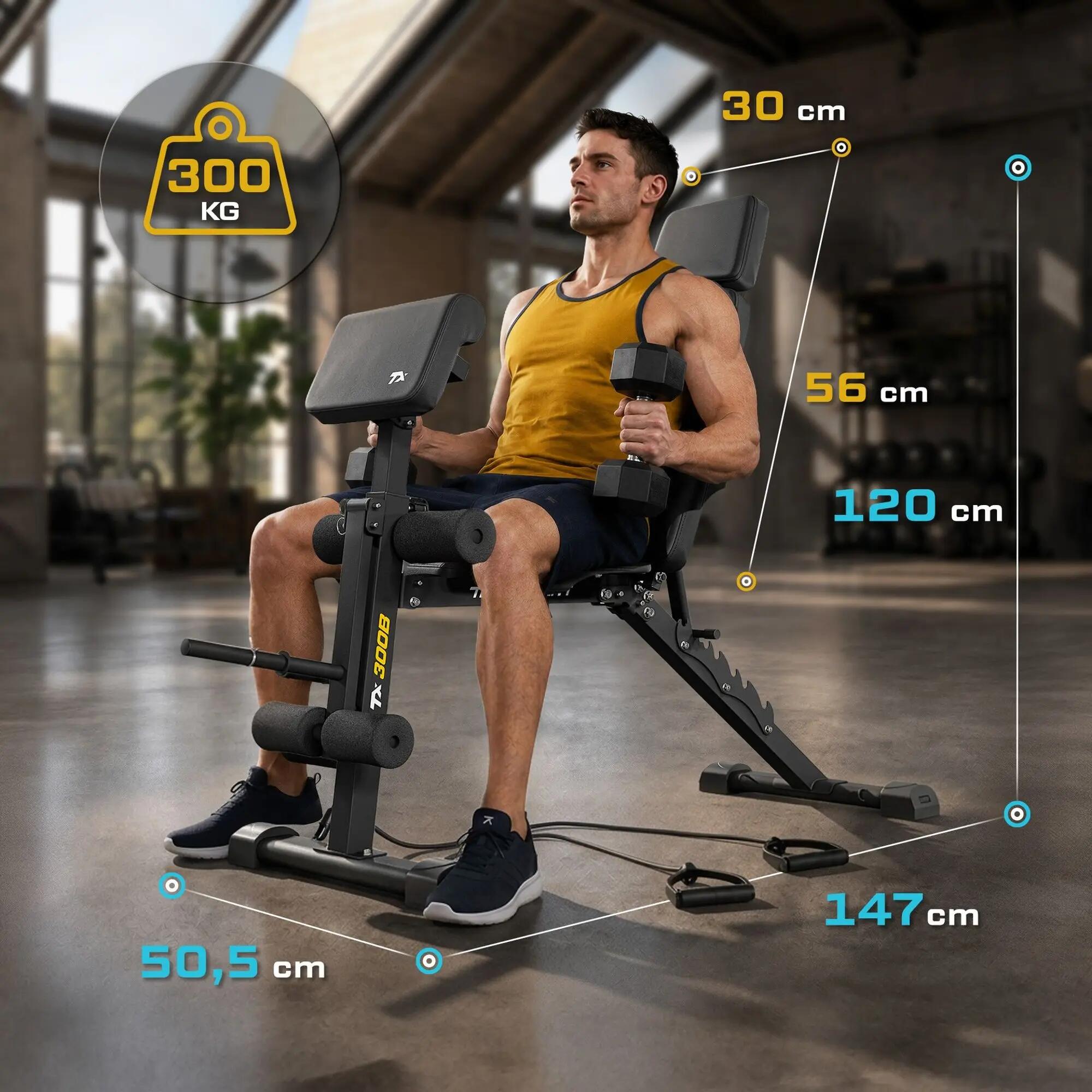 Hantelbank Trex Sport TX-300B mit Curlpult, Beinpresse und Expandern 2/7