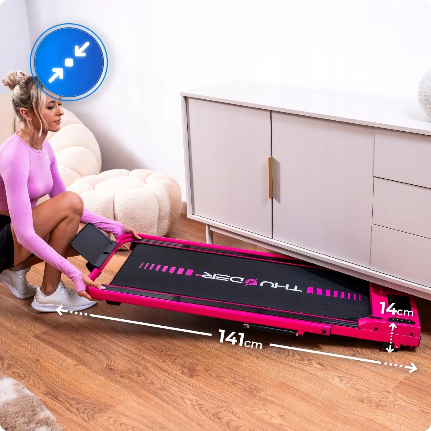 Cinta de correr eléctrica doméstica 2 en 1 THUNDER VIVA-PINK 8 km/h Fitshow 11/11