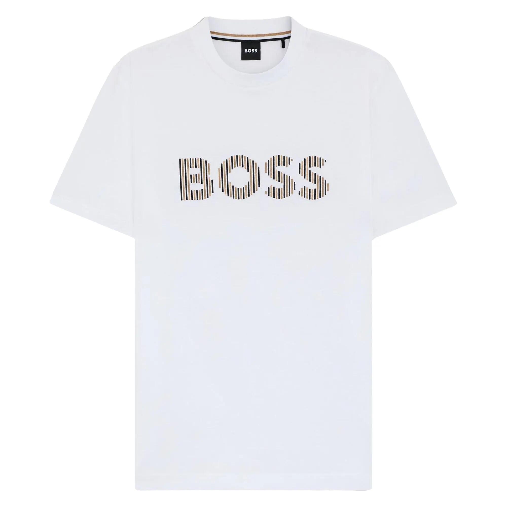 Boss Mens Stripe Cotton Logo T-Shirt