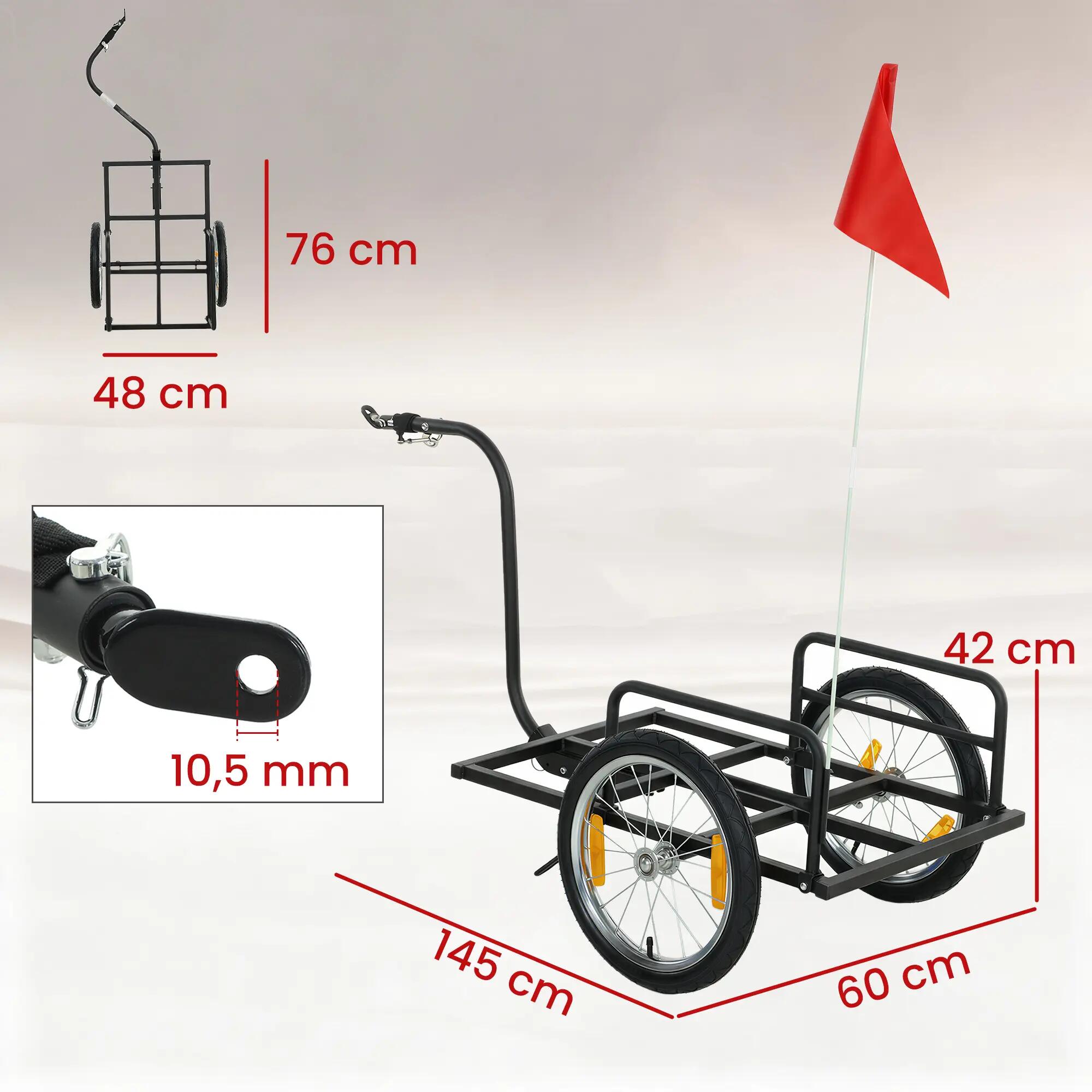 Remolque para Bicicleta SPORTNOW 145x60x42 cm Negro 3/5