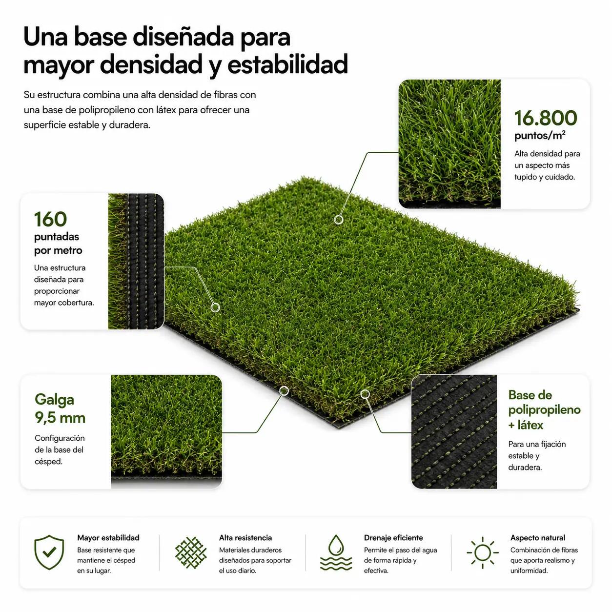 Rollo Césped Artificial Premium 30 mm 1×10 m (10 m²) 5/7