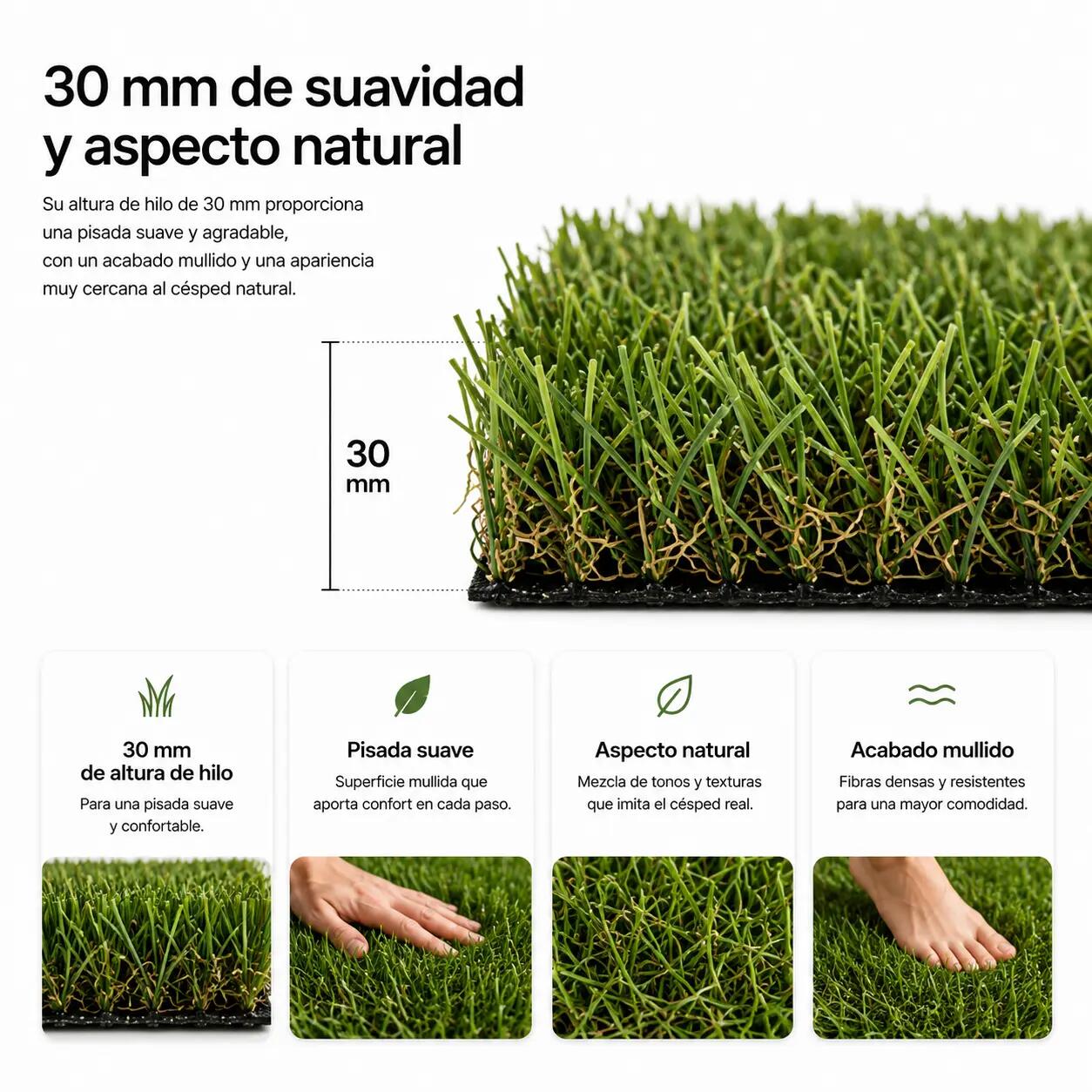 Rollo Césped Artificial Premium 30 mm 1×10 m (10 m²) 4/7