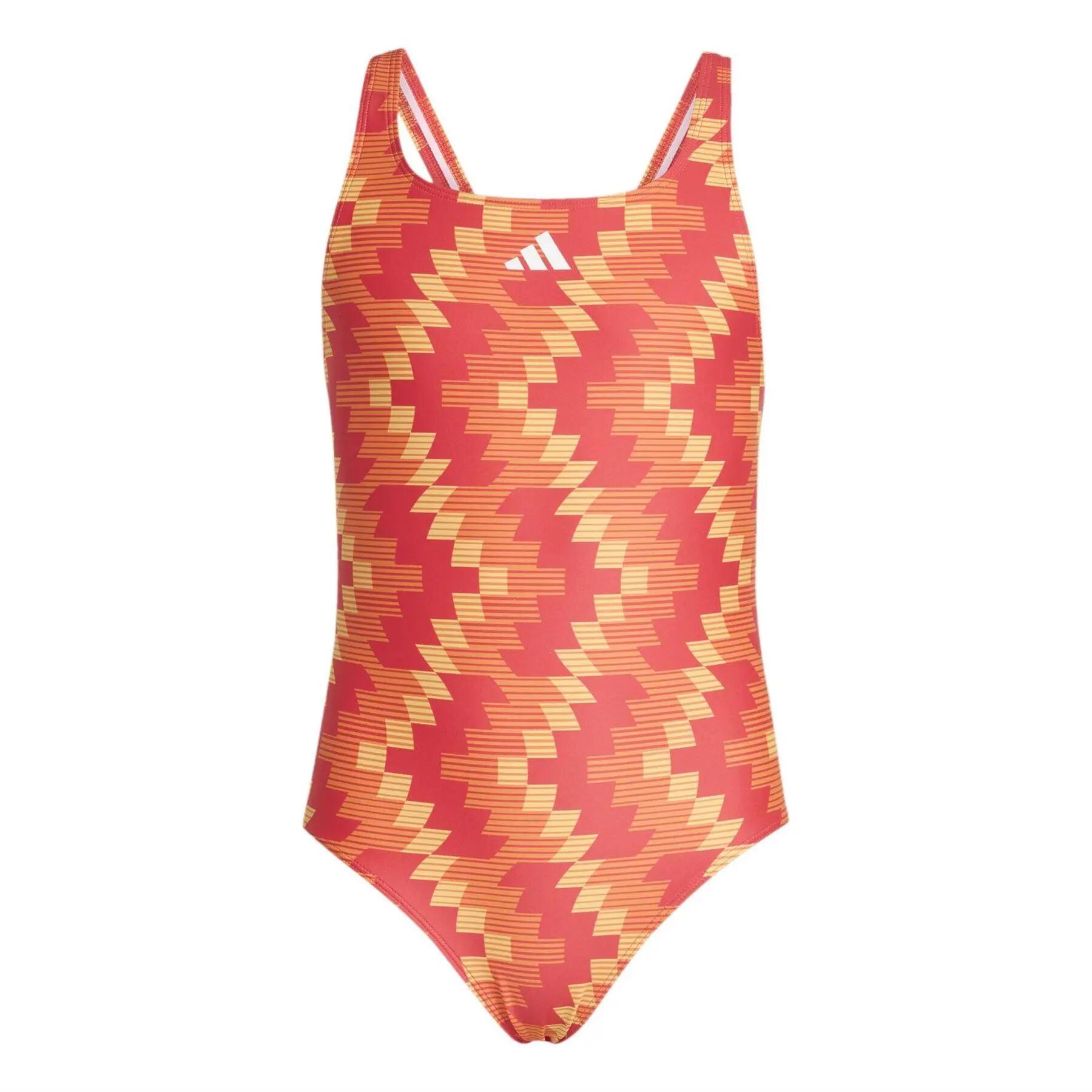 Adidas Girls Geometric Pattern One Piece Swimsuit