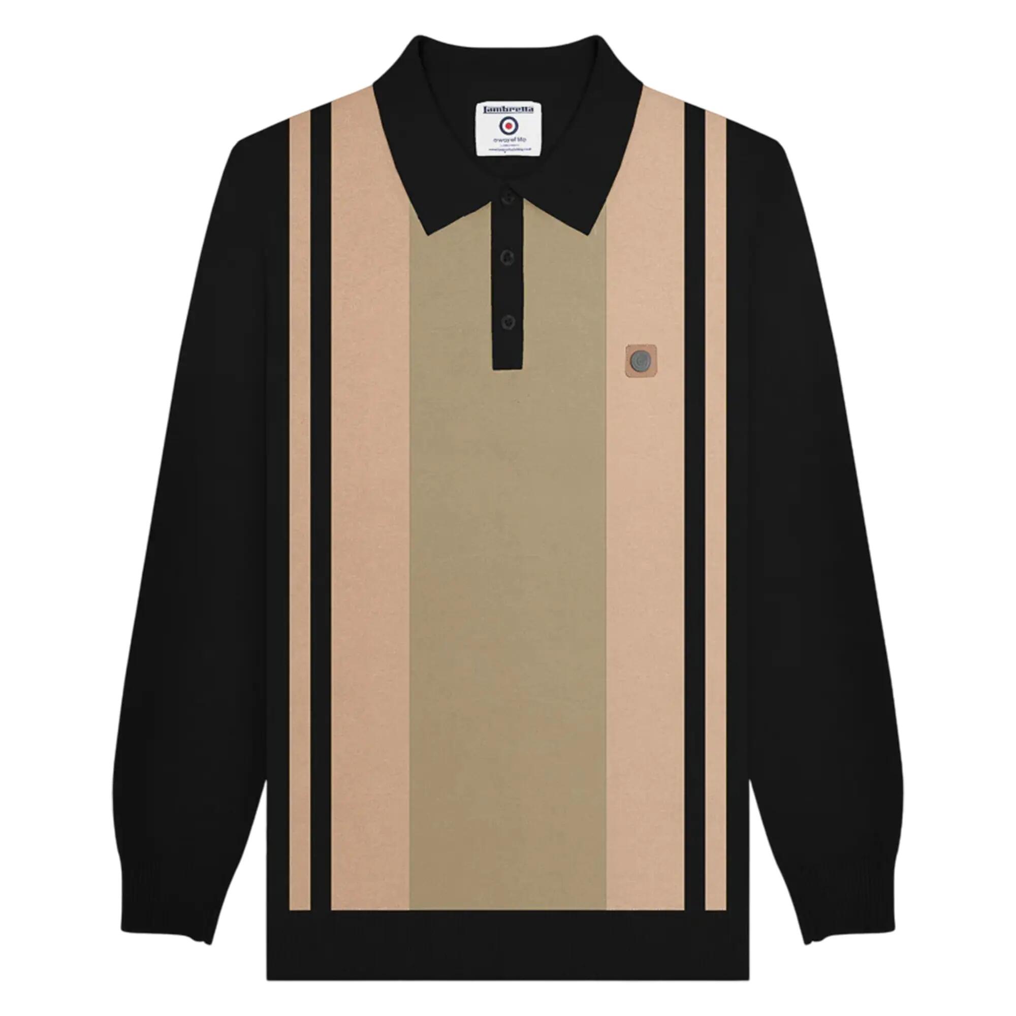 Lambretta Mens AW25 Vintage Panelled Long-Sleeved Polo Shirt