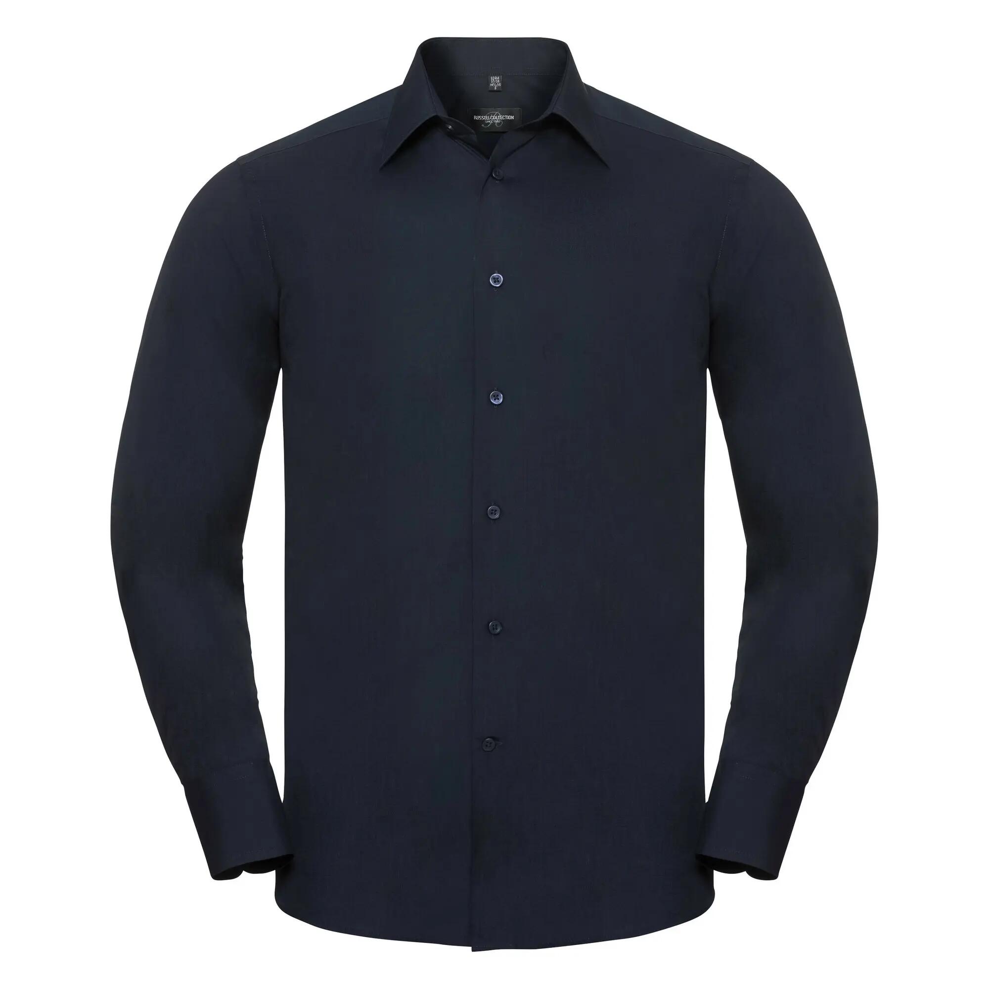 Russell Collection Mens Long Sleeve Poly-Cotton Easy Care Tailored Poplin Shirt