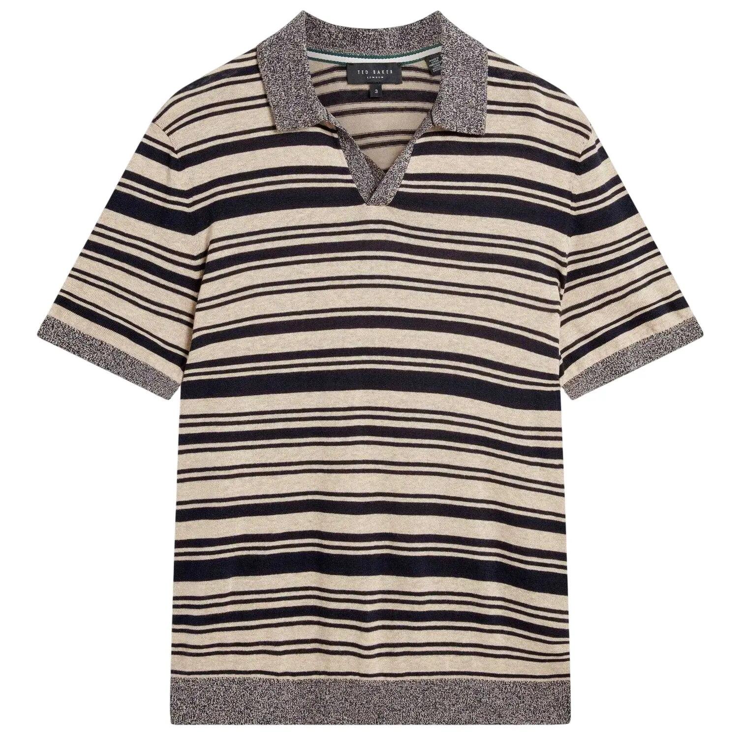 Ted Baker Mens Striped Linen Blend Short-Sleeved Polo Shirt