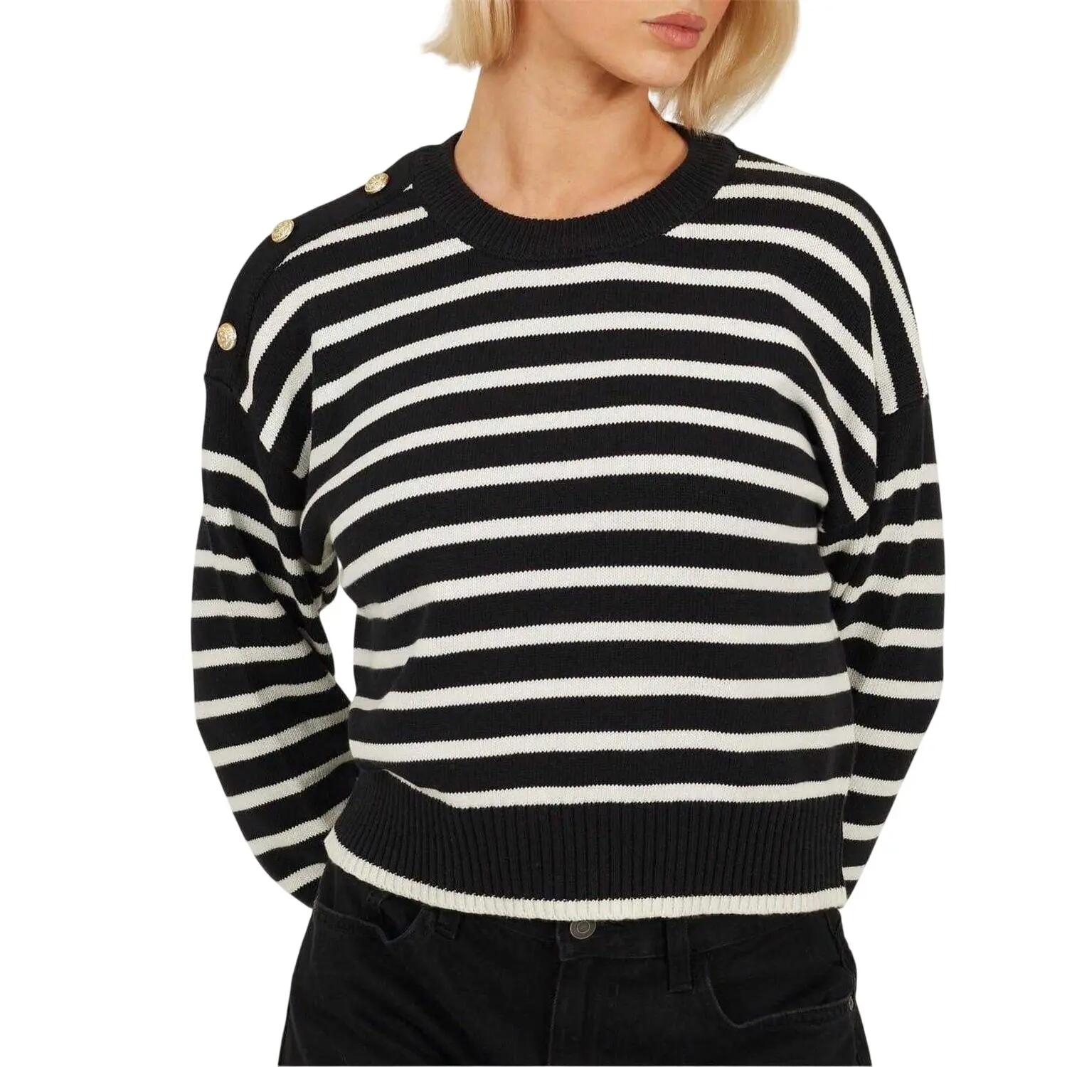 Brave Soul Womens/Ladies Striped Button Detail Boxy Jumper