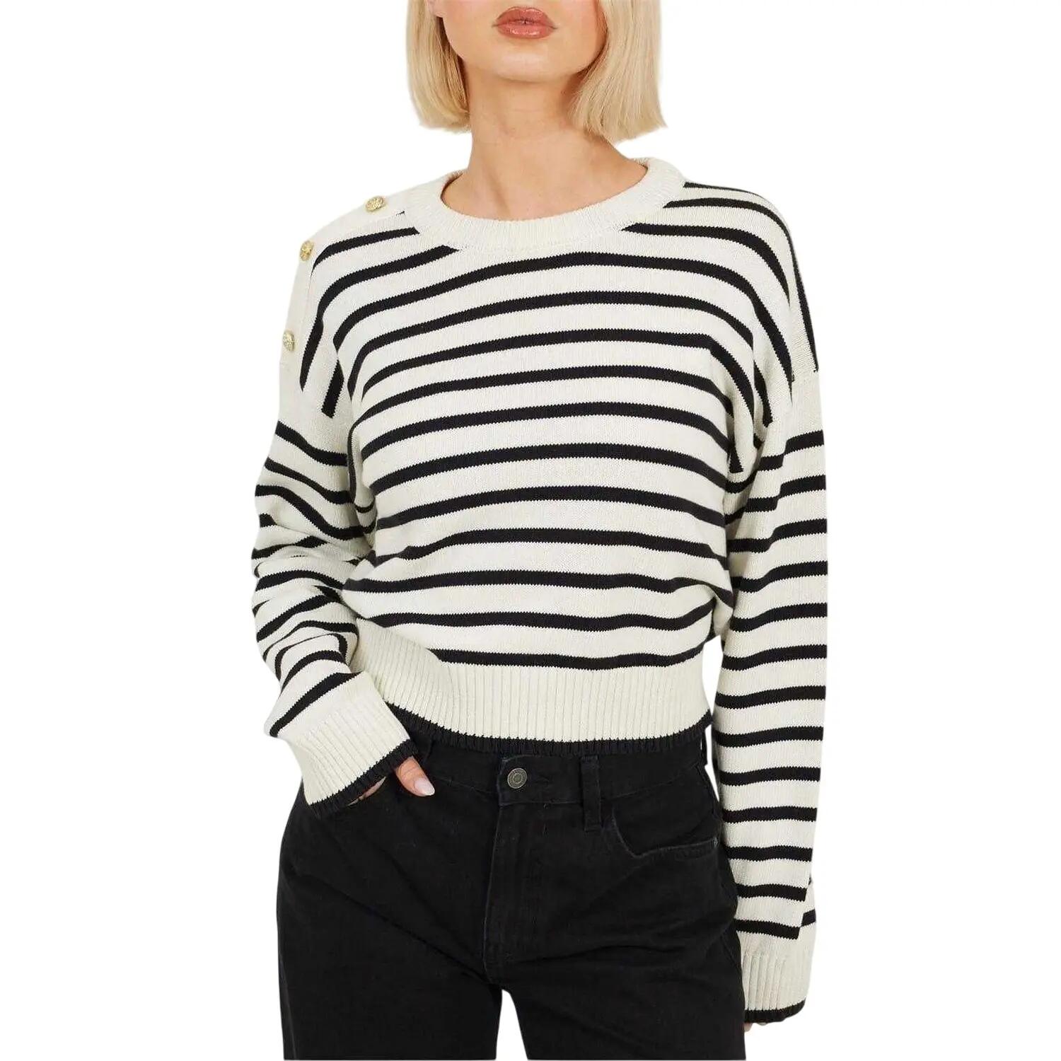 Brave Soul Womens/Ladies Striped Button Detail Boxy Jumper