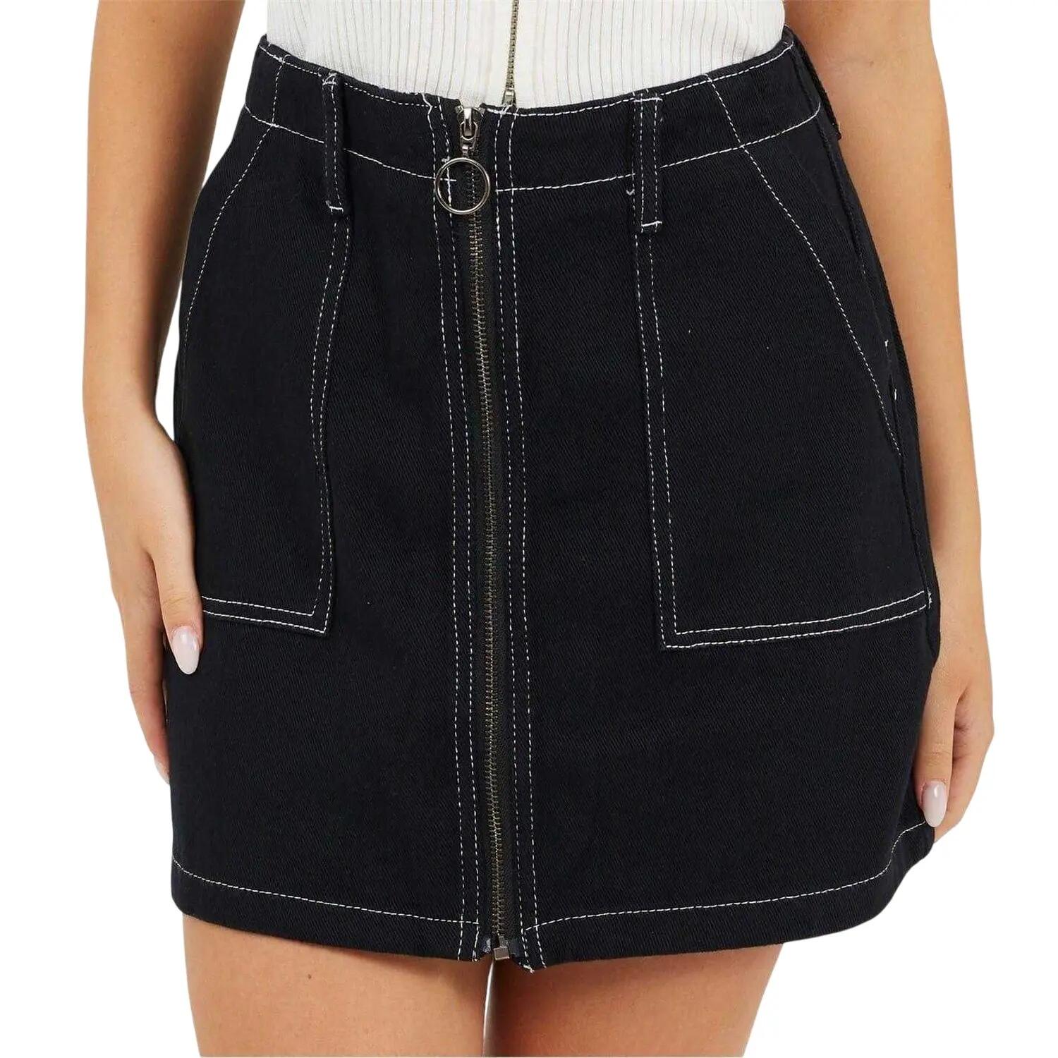 Brave Soul Womens/Ladies Denim Full Zip High Waist Mini Skirt