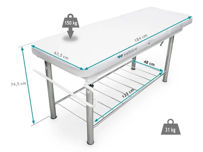 Lettino fisso in acciaio a 2 corpi con braccioli Wellcore 3/5