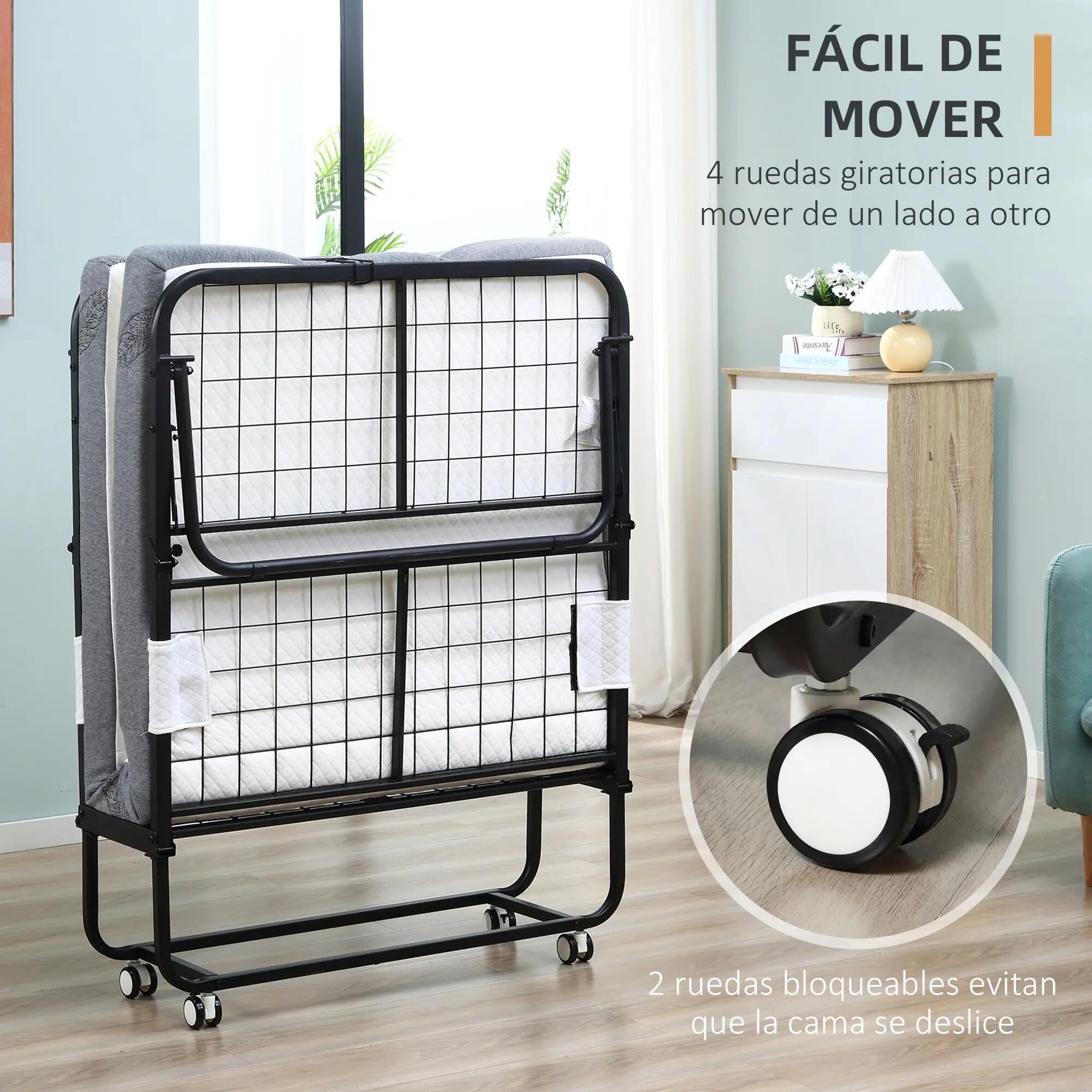 Cama Plegable HOMCOM 200x90x42.5 cm Blanco 4/5