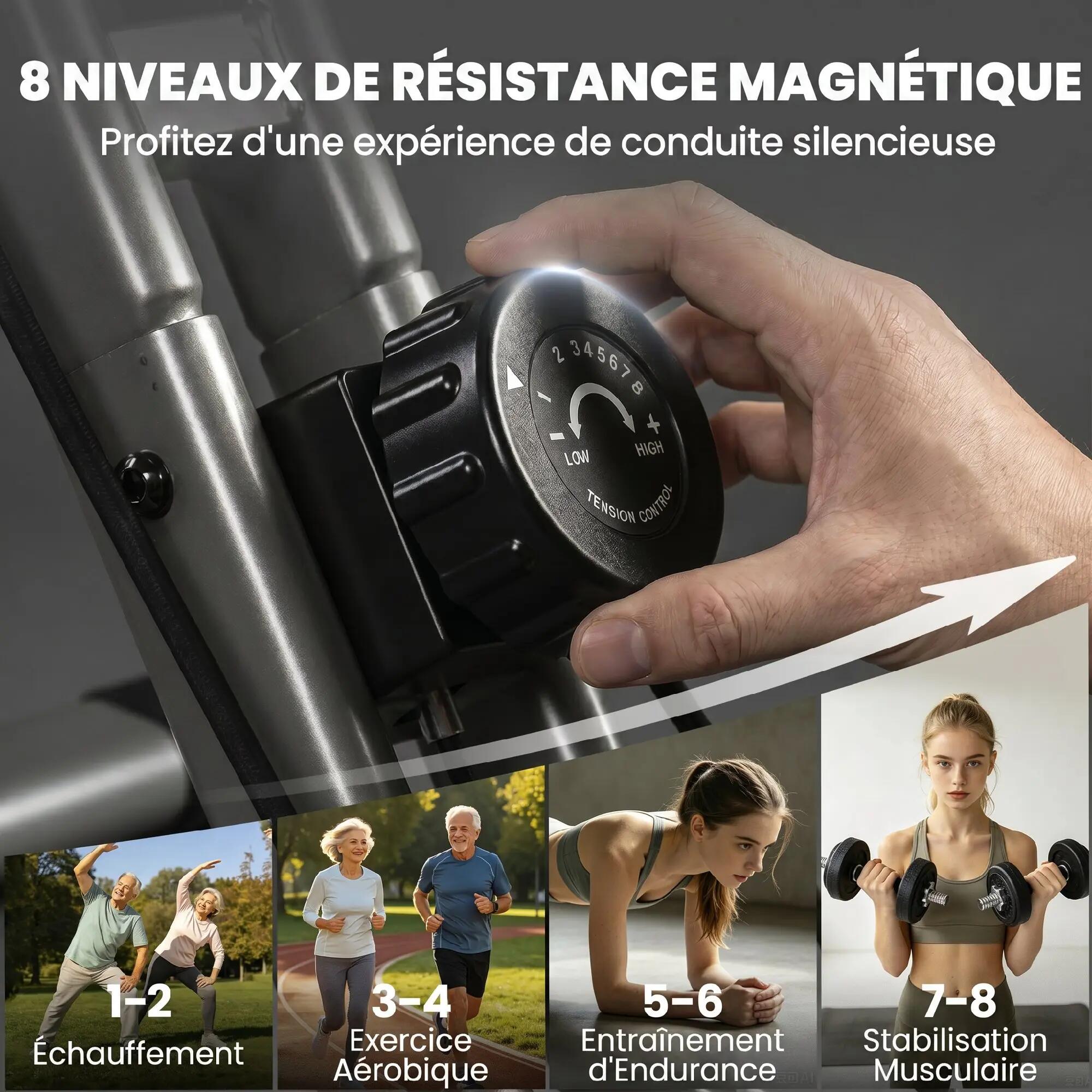 Vélo d'Appartement  - Pliable Silencieux 8 Niveaux - Noir 6/9