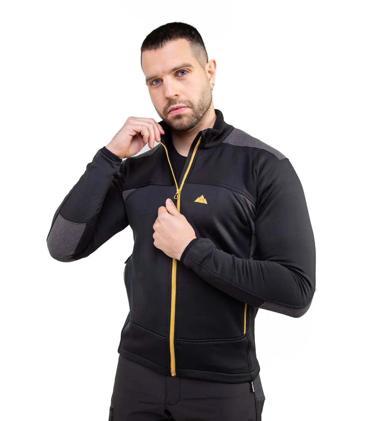Casaco Polar Banff Alpinismo Homem Elástico Transpirável Preto-Dourado 3/5