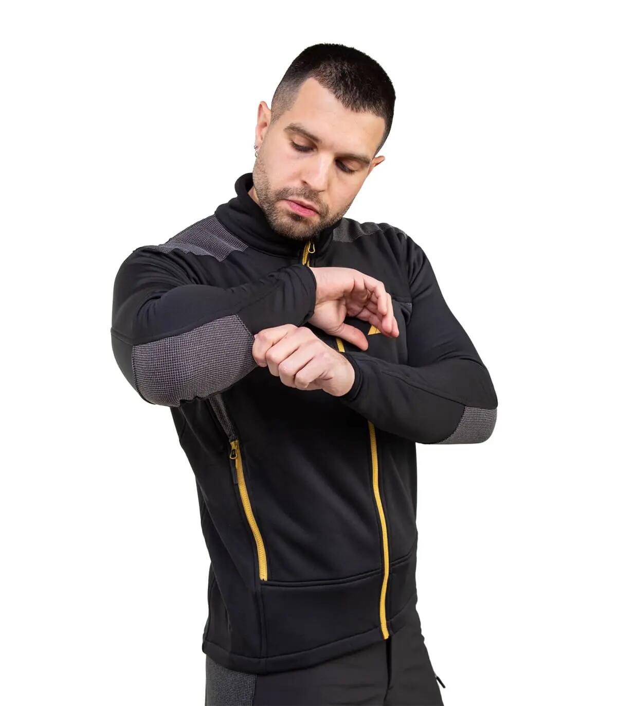 Casaco Polar Banff Alpinismo Homem Elástico Transpirável Preto-Dourado 2/5
