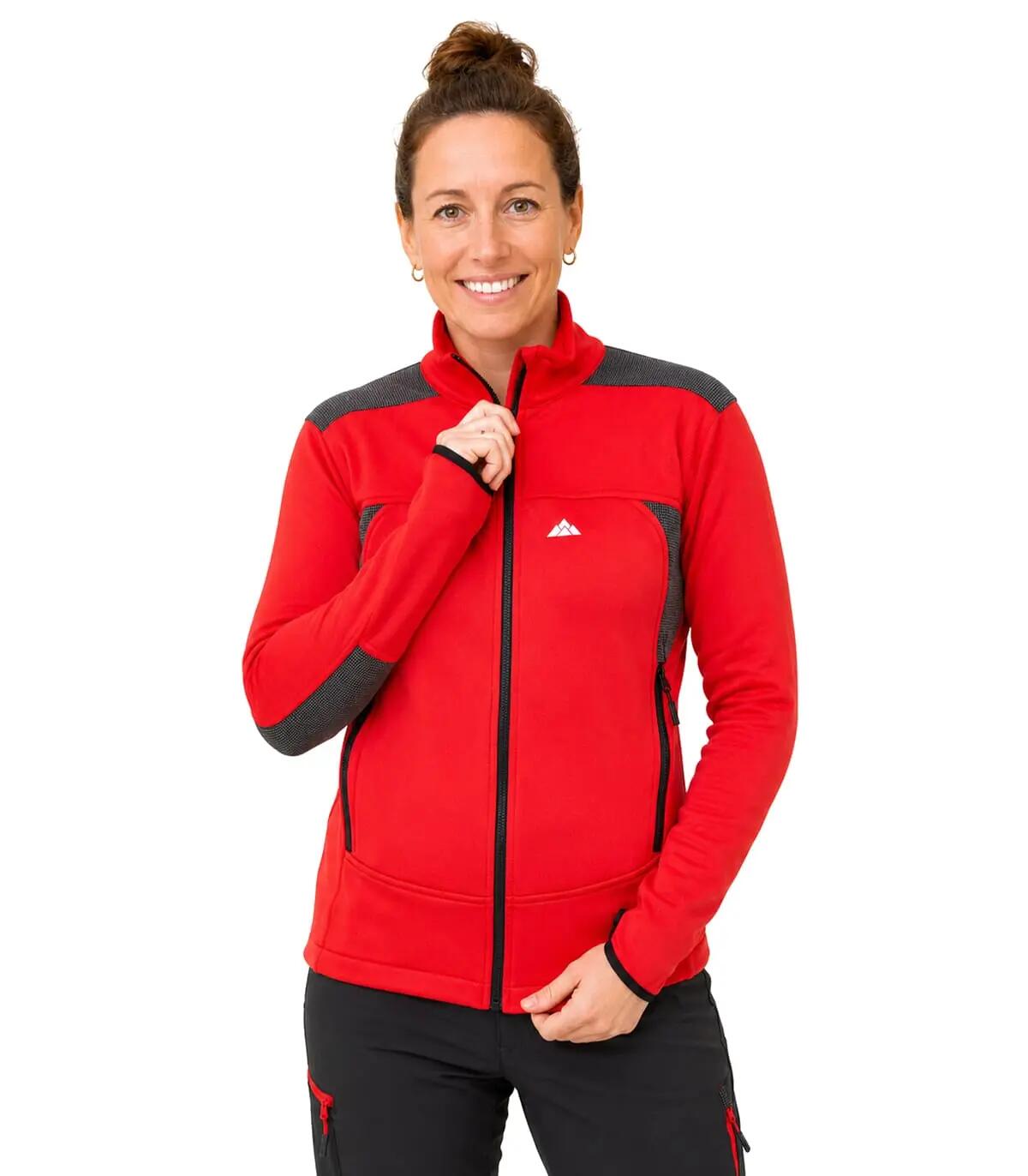 Casaco Polar Banff Alpinismo Mulher Elástico Transpirável Vermelho 2/5