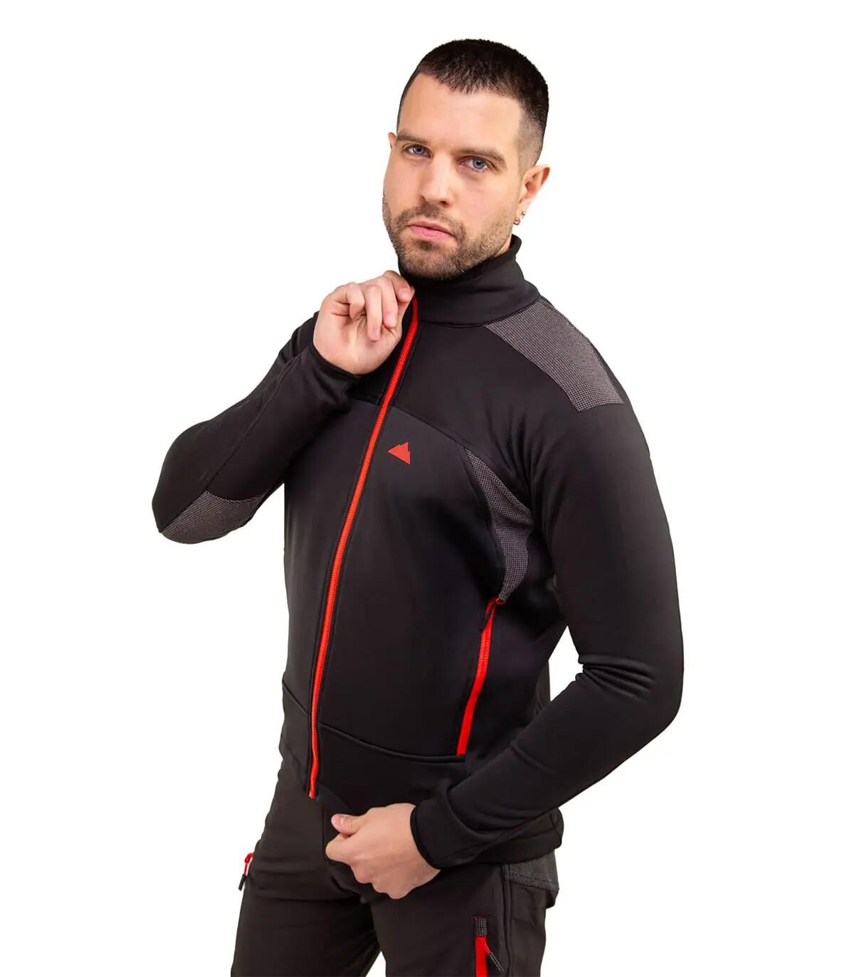Casaco Polar Banff Alpinismo Homem Elástico Transpirável Preto-Vermelho 3/5
