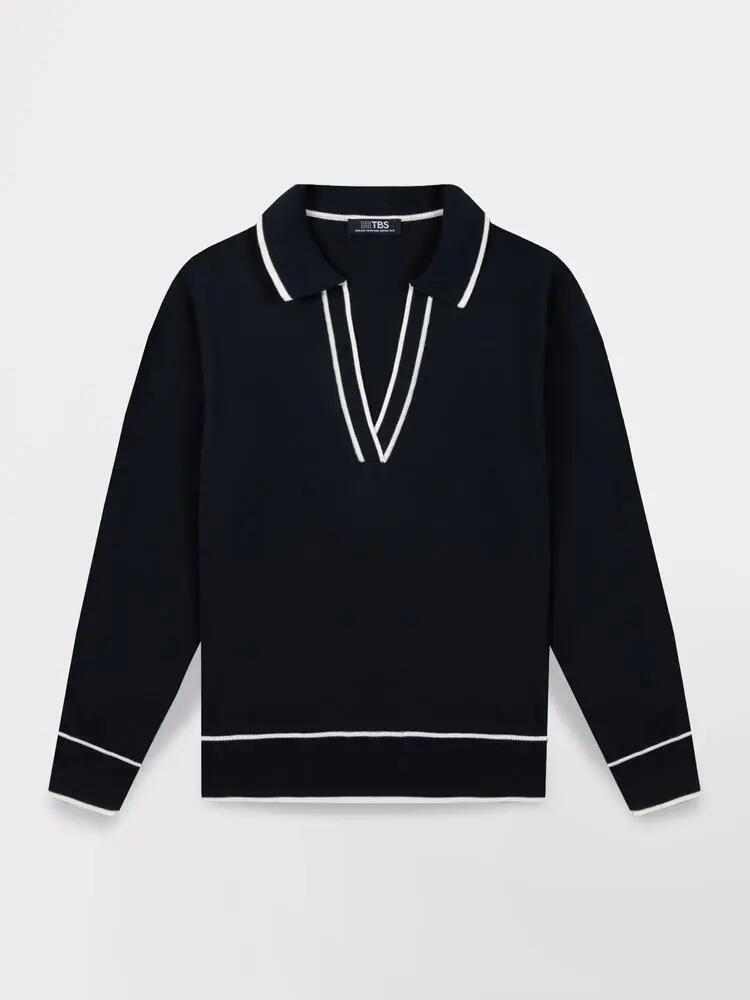 Polo long - Femme - Col polo boutonné - Bleu marine 5/5