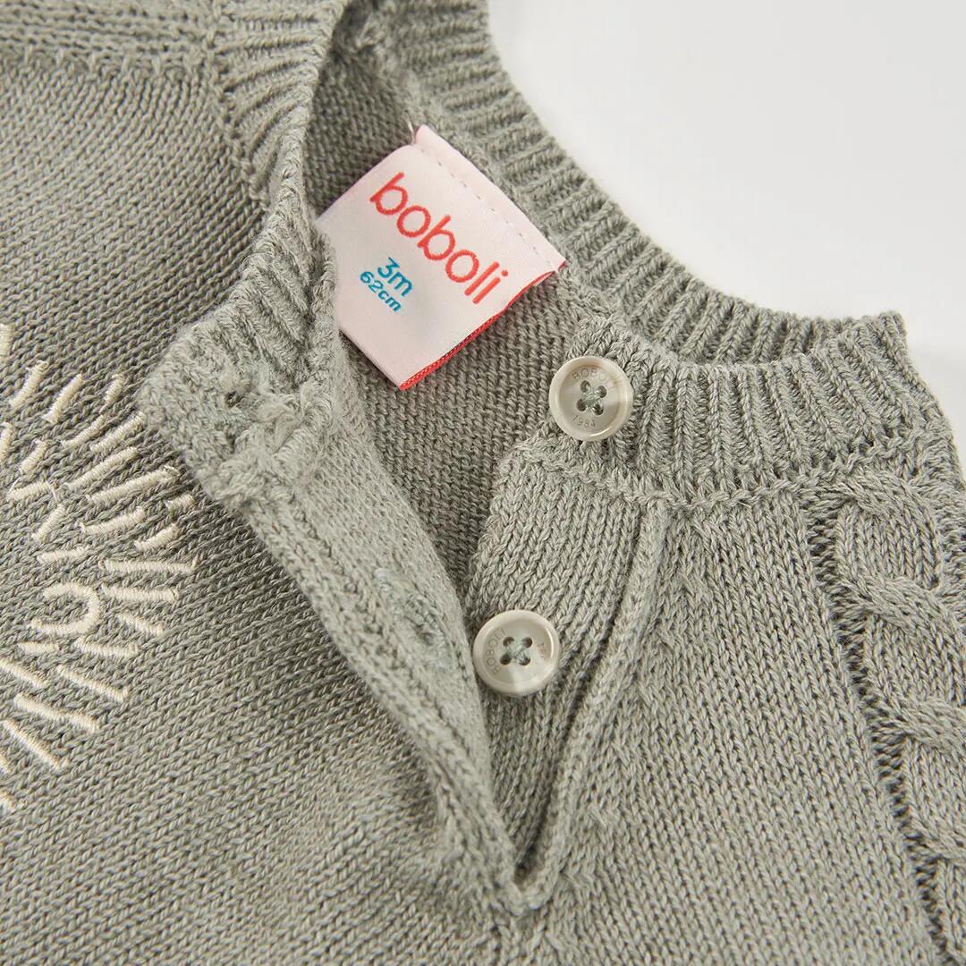 Jersey verde bebé niño con bordado de erizo 3/4