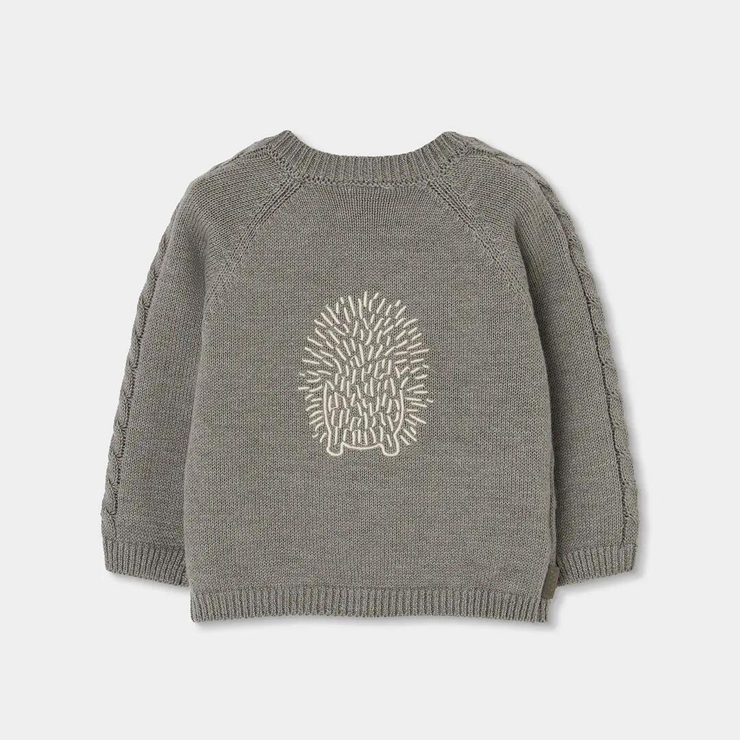 Jersey verde bebé niño con bordado de erizo 2/4