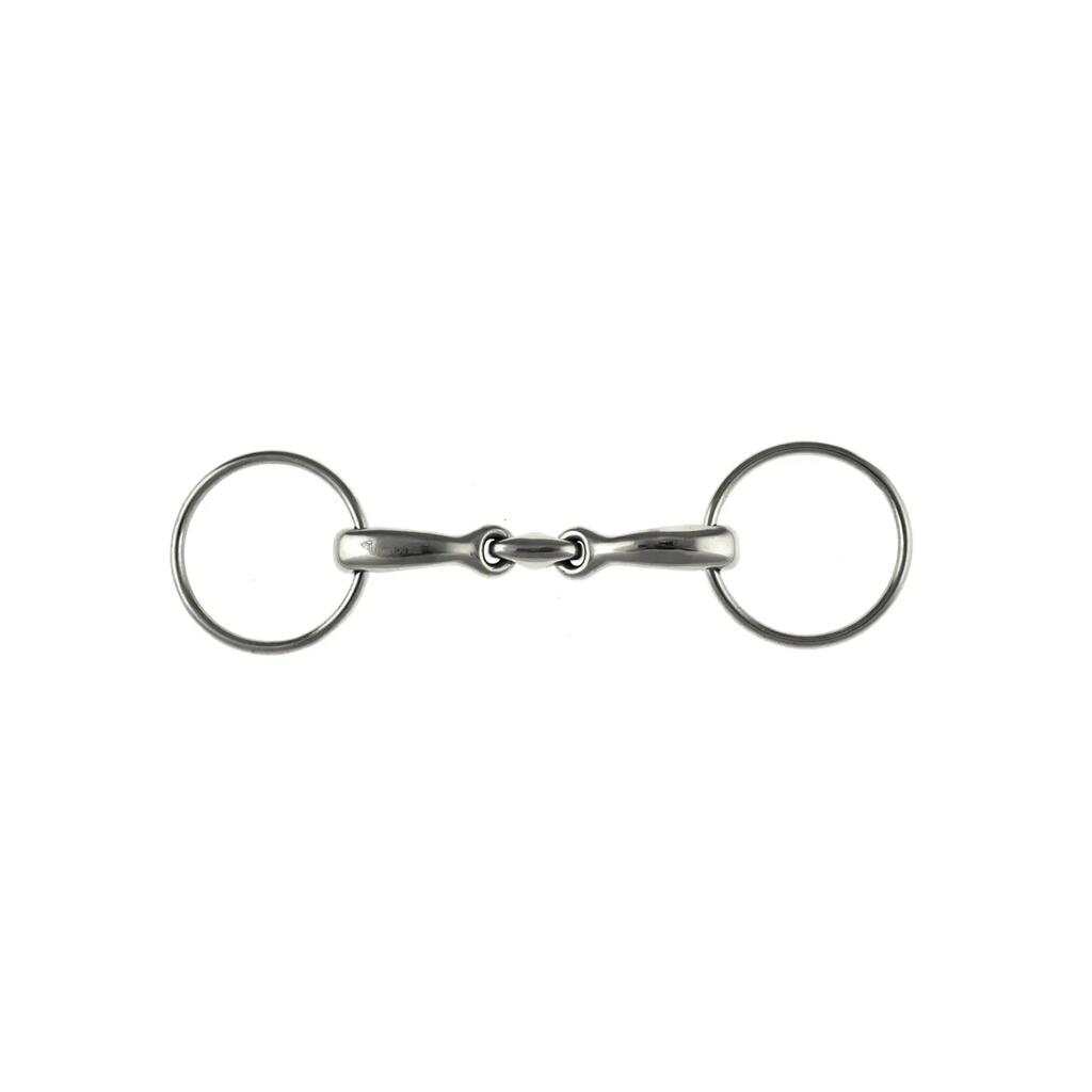 Stainless steel ring snaffle bit with curved mouthpiece