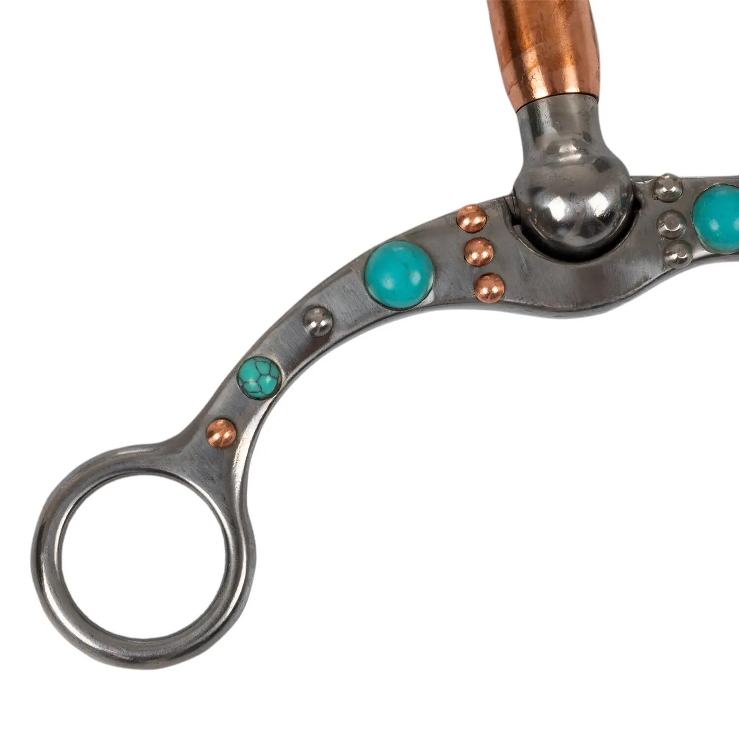 Mors de correction en fer travaillé avec rouleaux en cuivre et perles turquoises 5/5