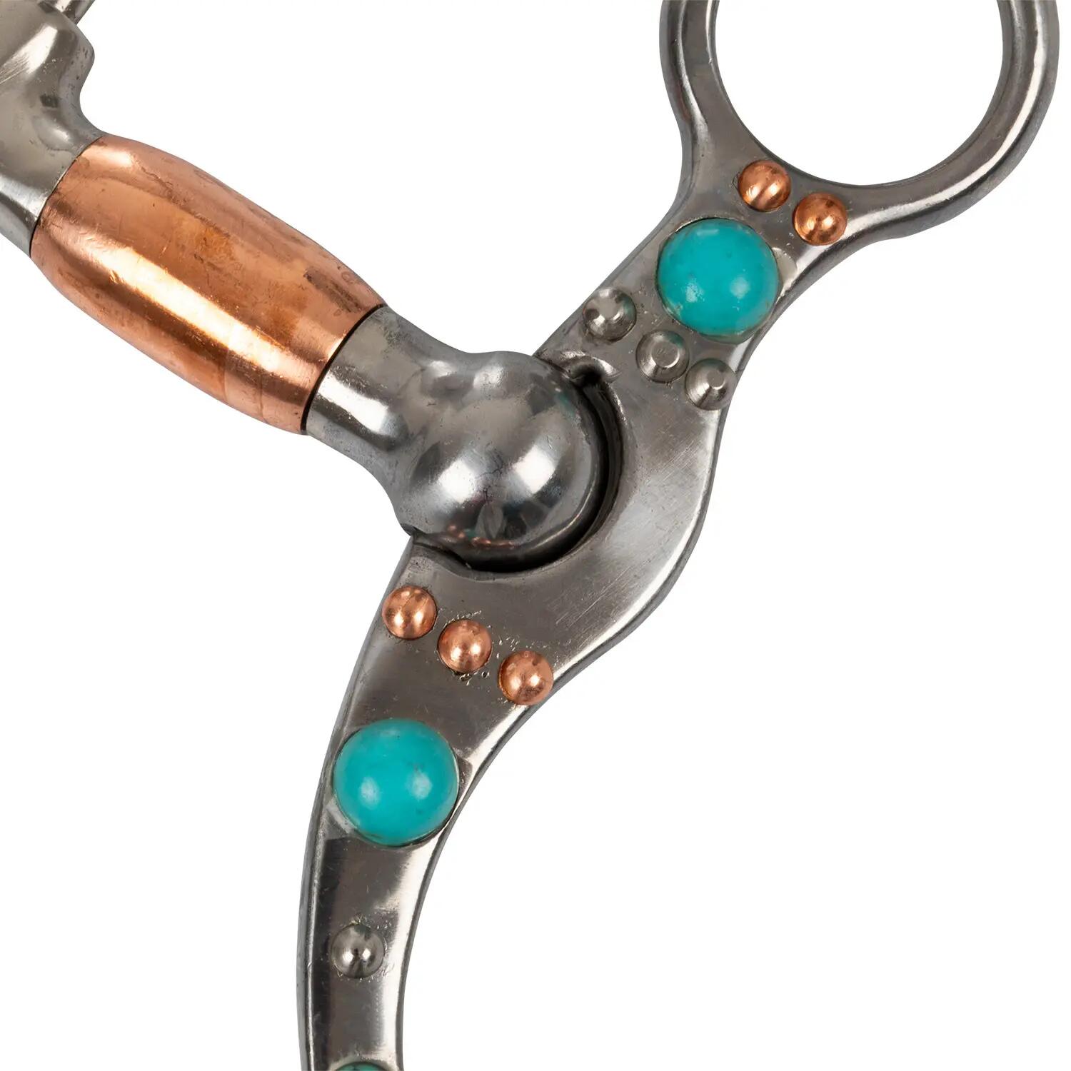 Mors de correction en fer travaillé avec rouleaux en cuivre et perles turquoises 4/5