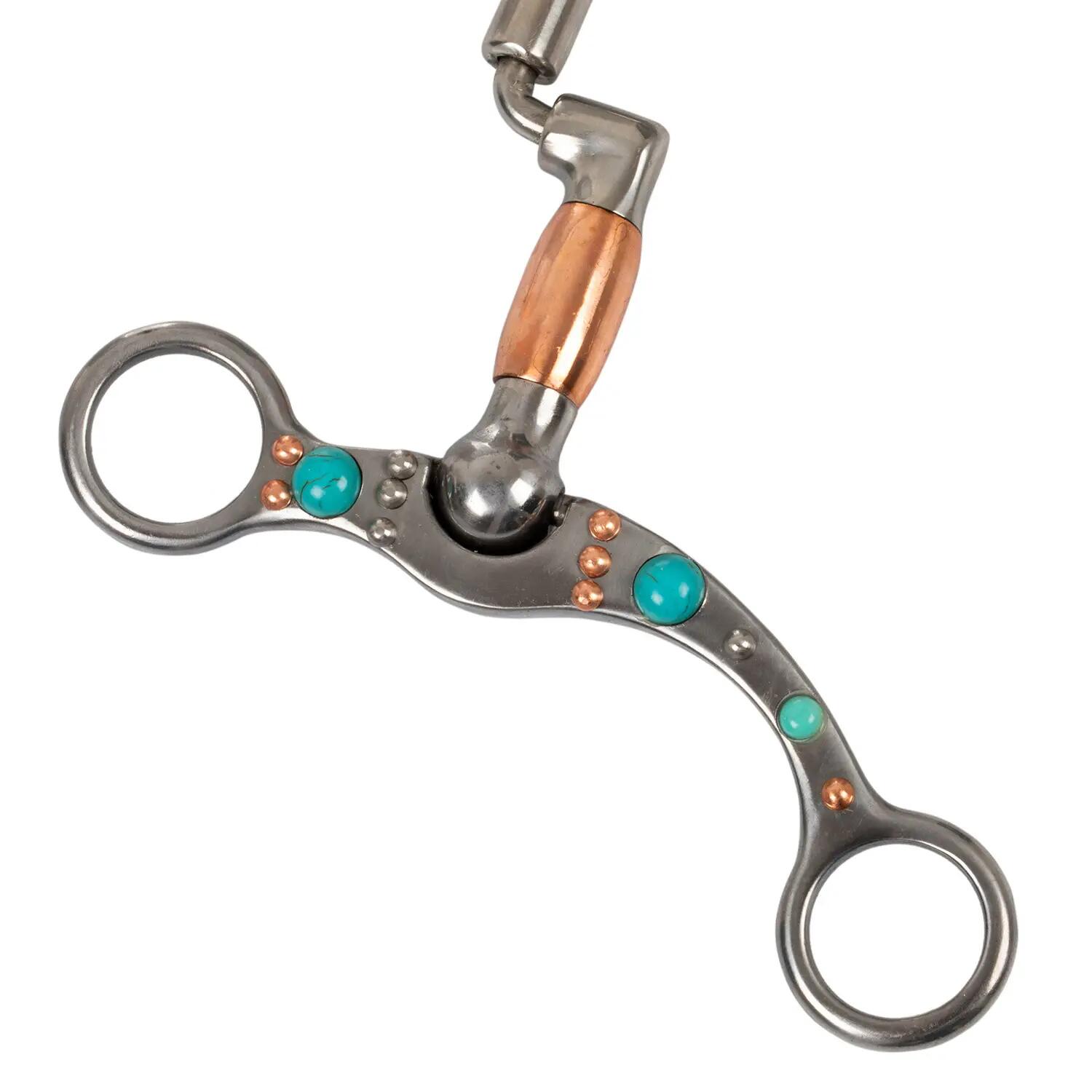 Mors de correction en fer travaillé avec rouleaux en cuivre et perles turquoises 2/5