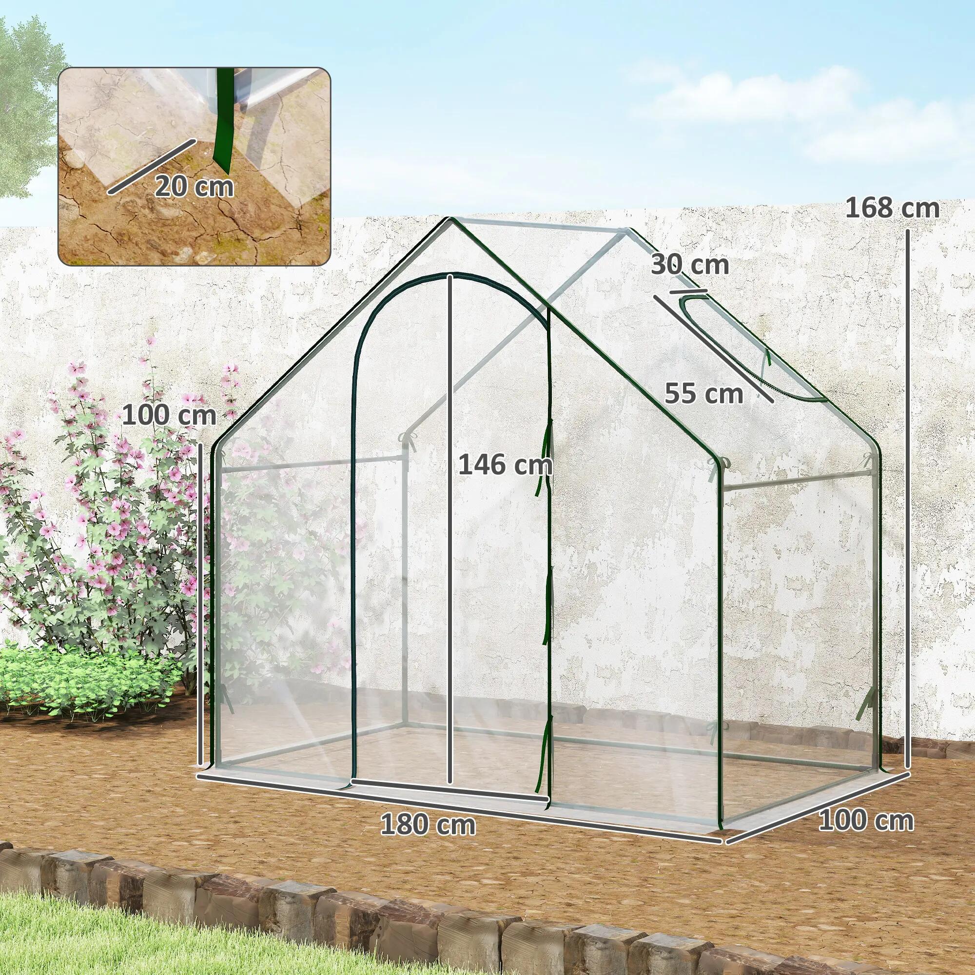 Invernadero Pequeño Outsunny 180x100x168 cm Transparente 3/5