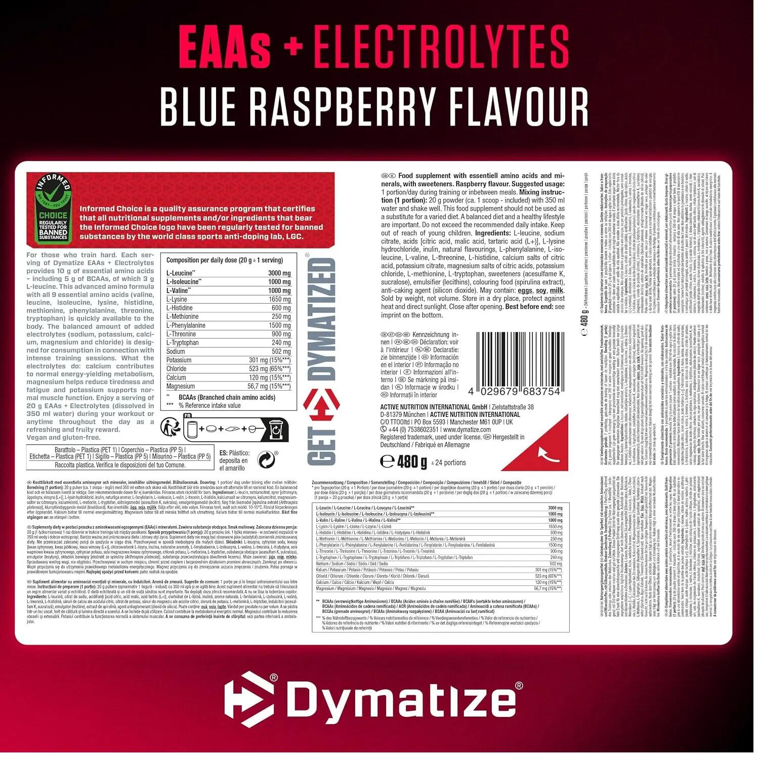 DYMATIZE EAAs + Electrolytes Blue Raspberry 480g 24 Portionen 5/5